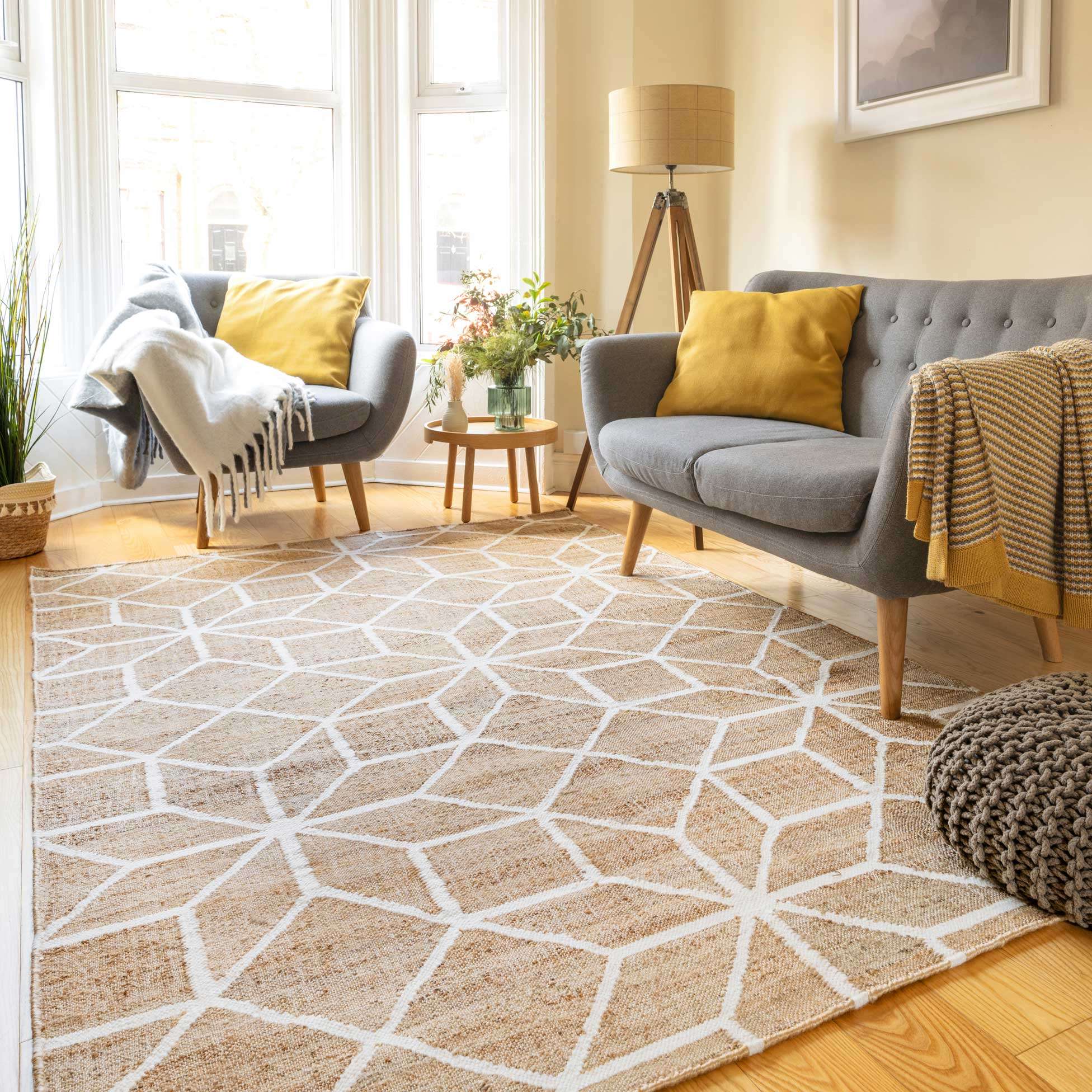 Beige Geometric Natural Jute Area Rug - Fretwork - Image 4