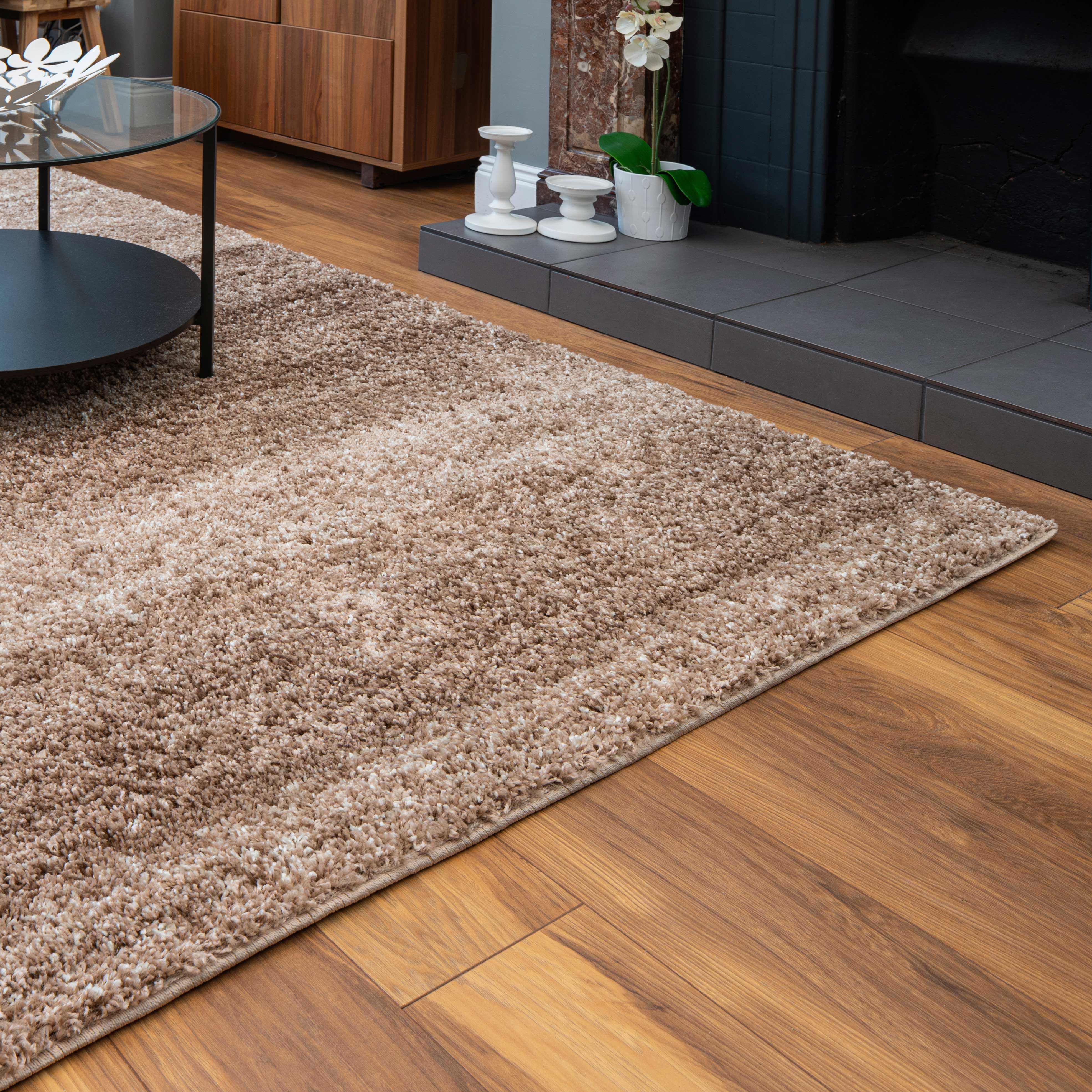 Beige Stripe Shaggy Rug Living Room - Image 3