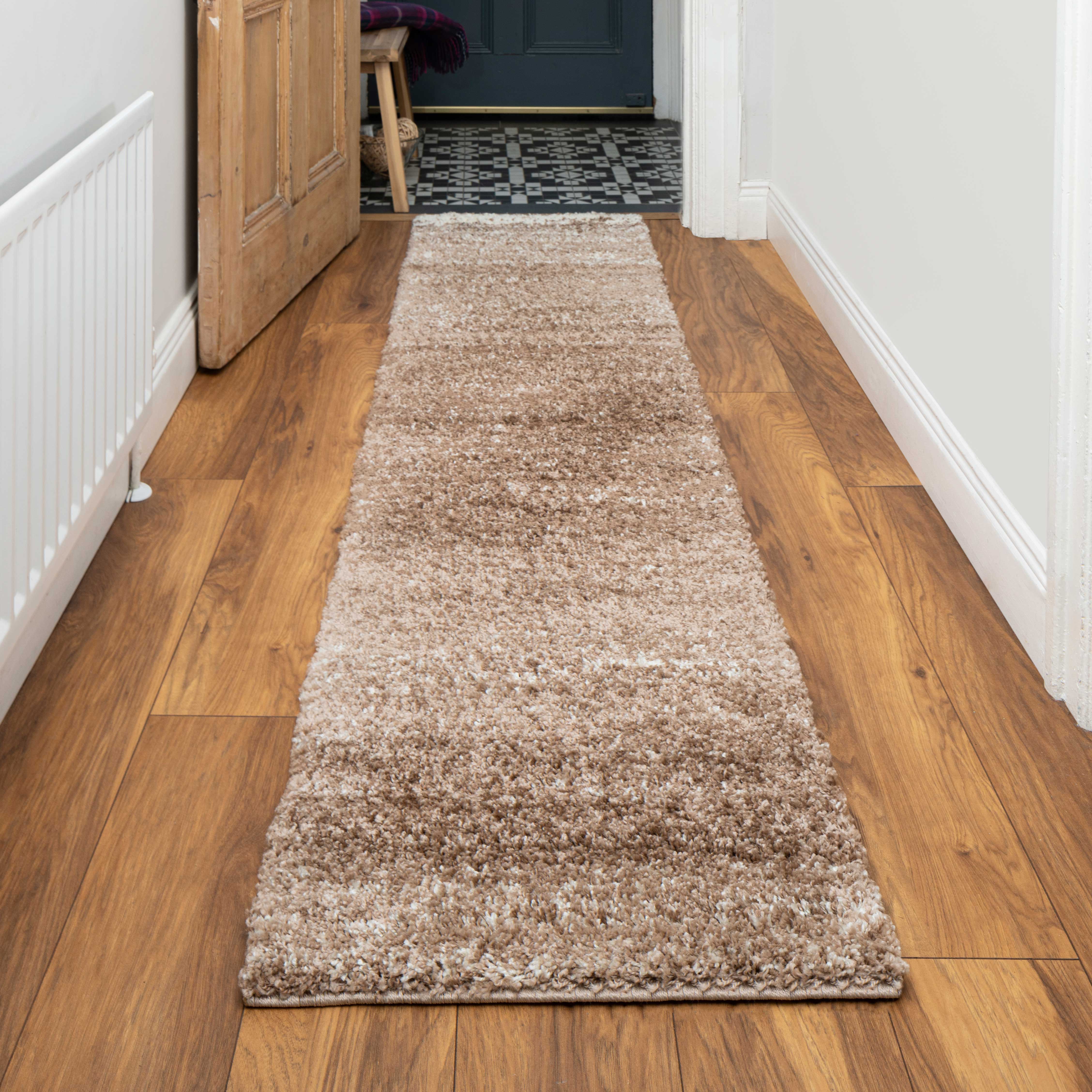Beige Stripe Shaggy Rug Living Room - Image 7