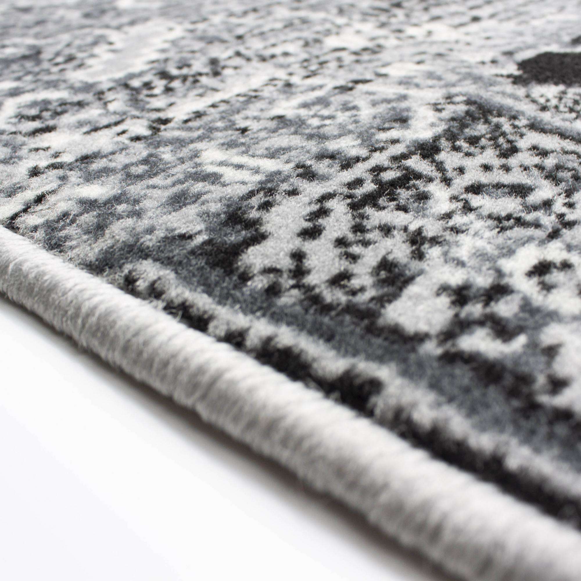 Black Grey Traditional Patchwork Living Room Rug - Image 6