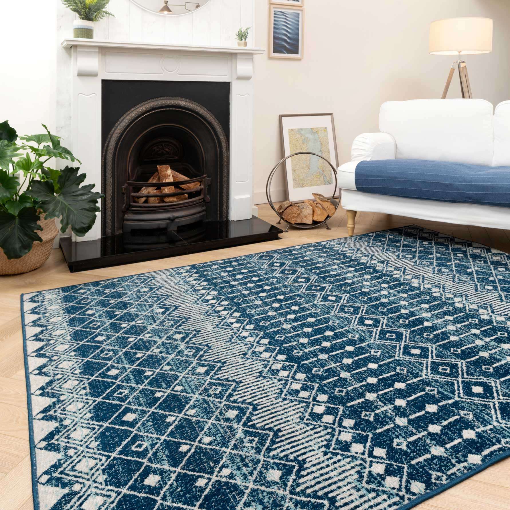 Blue Moroccan Tile Living Room Rug - Image 2
