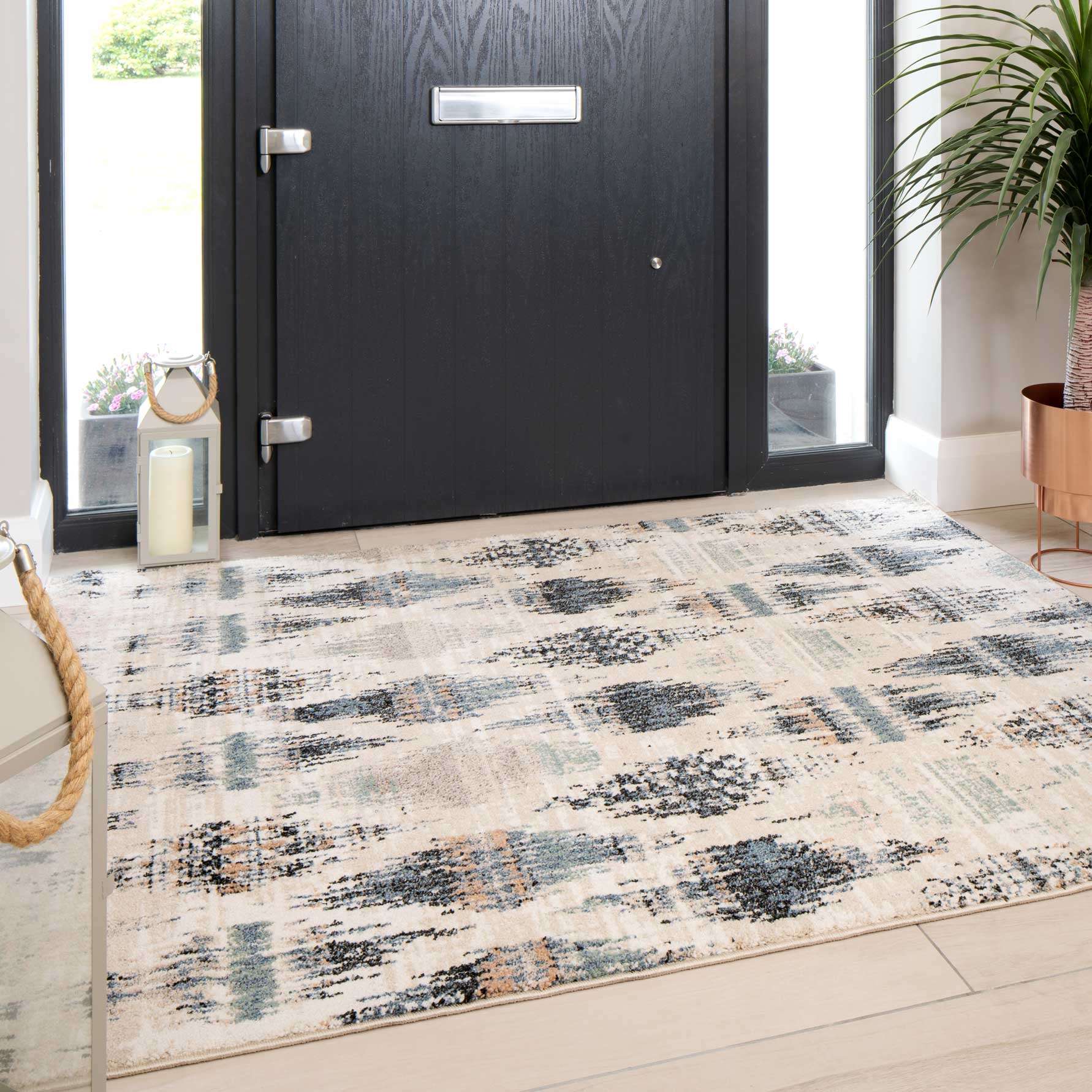 Blue Mottled Trellis Living Room Rug - Polly - Image 4