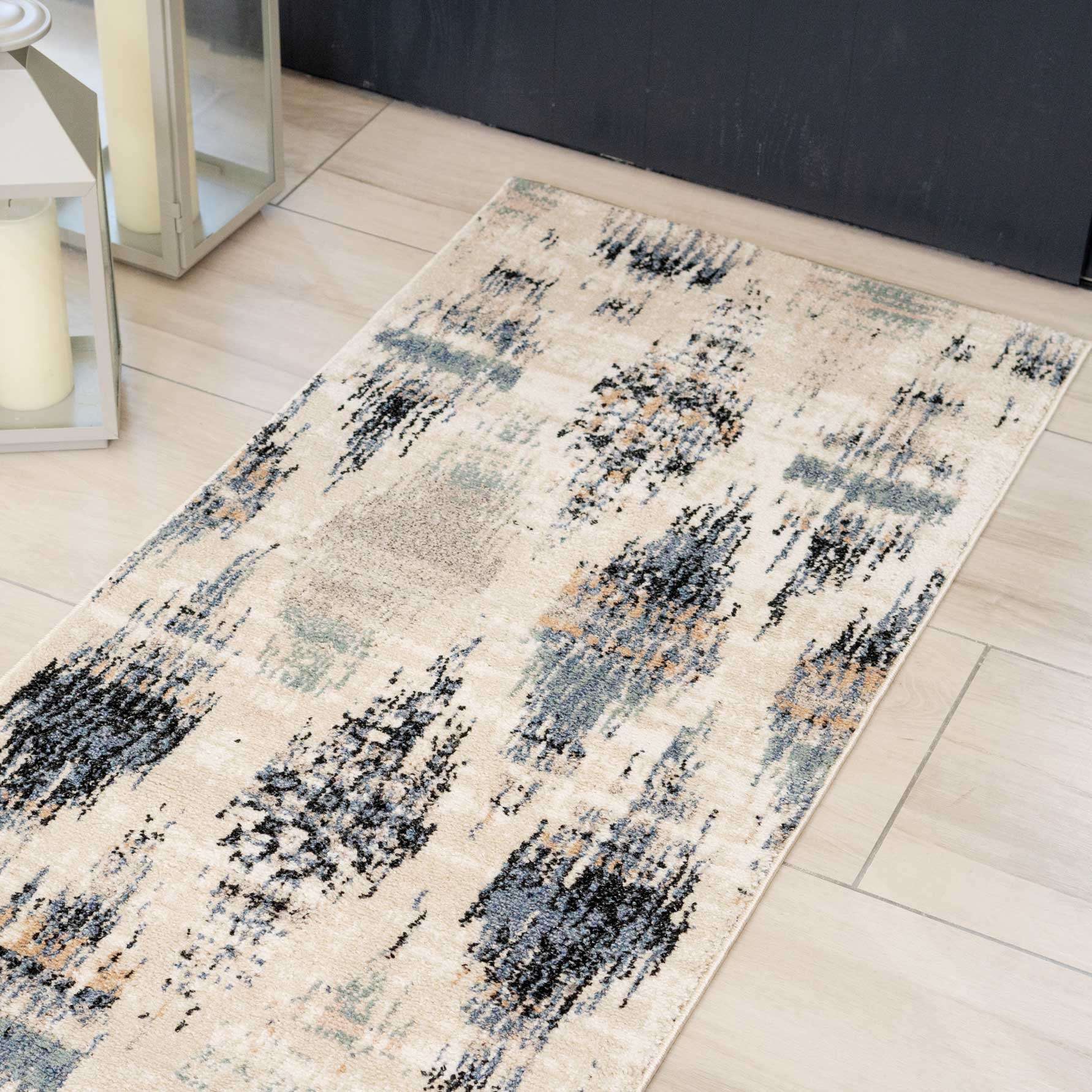 Blue Mottled Trellis Living Room Rug - Polly - Image 5