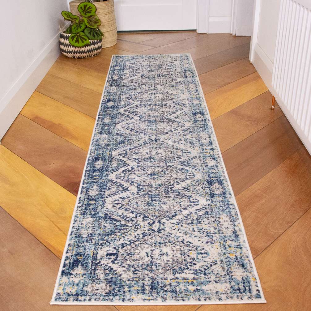 Blue Oriental Distressed Vintage Rug - Image 5