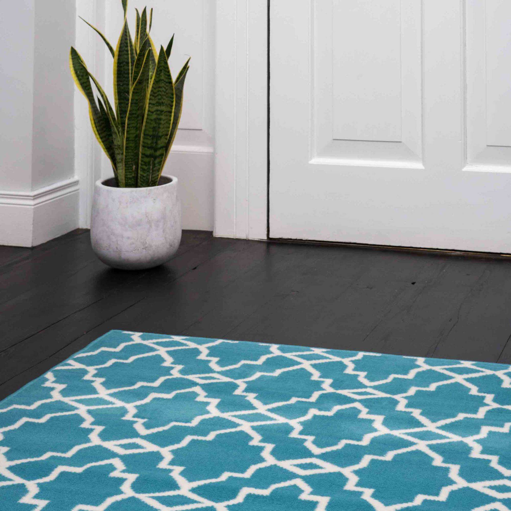 Blue Trellis Hall Runner Living Room Rug - Image 6