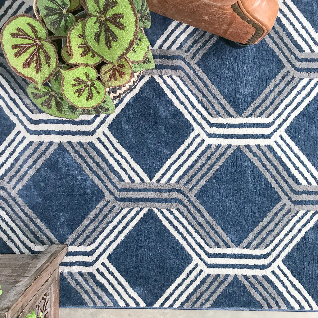 Chic Geometric Navy Living Room Rug - Image 4