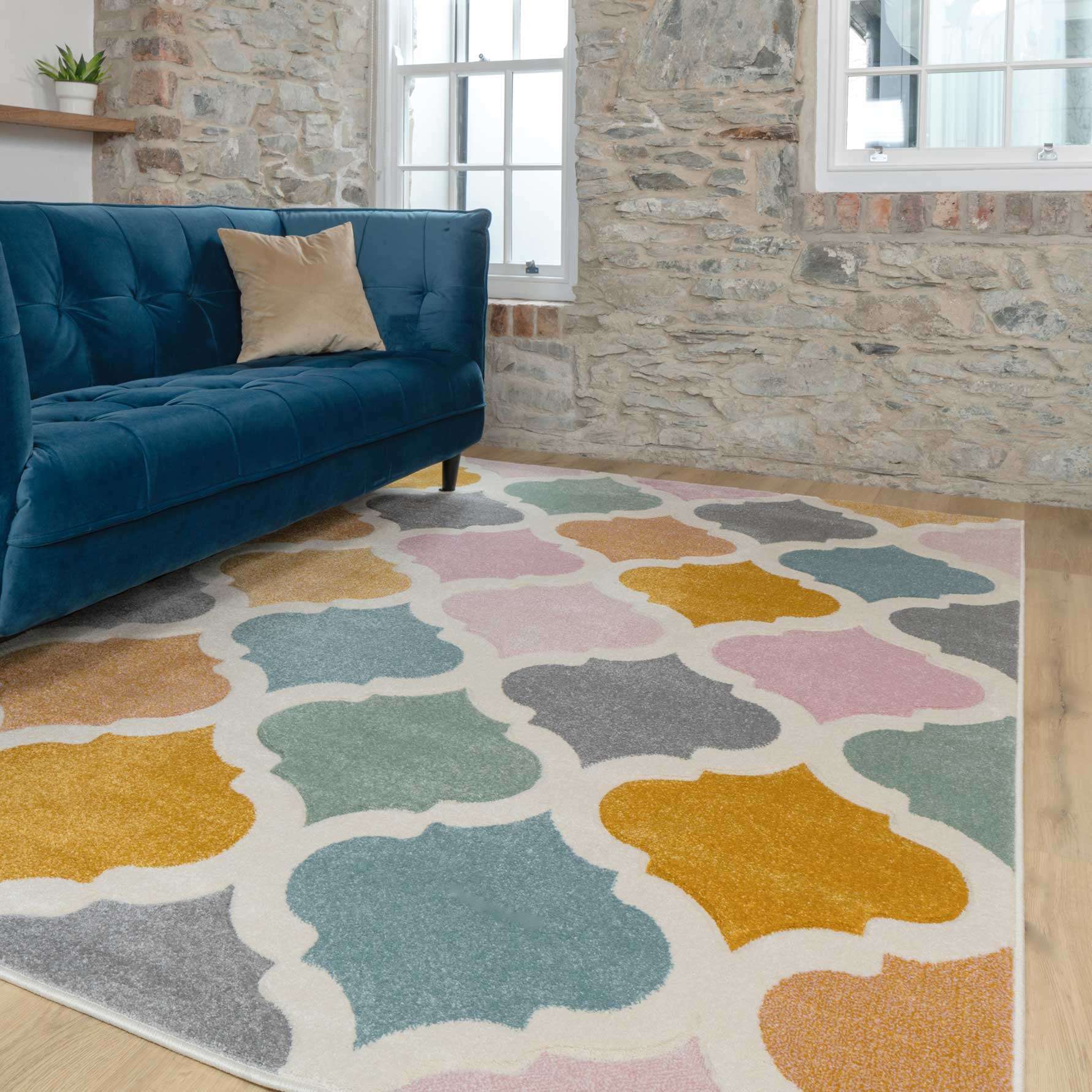 Colourful Pastel Trellis Hall Runner Rug - Image 6