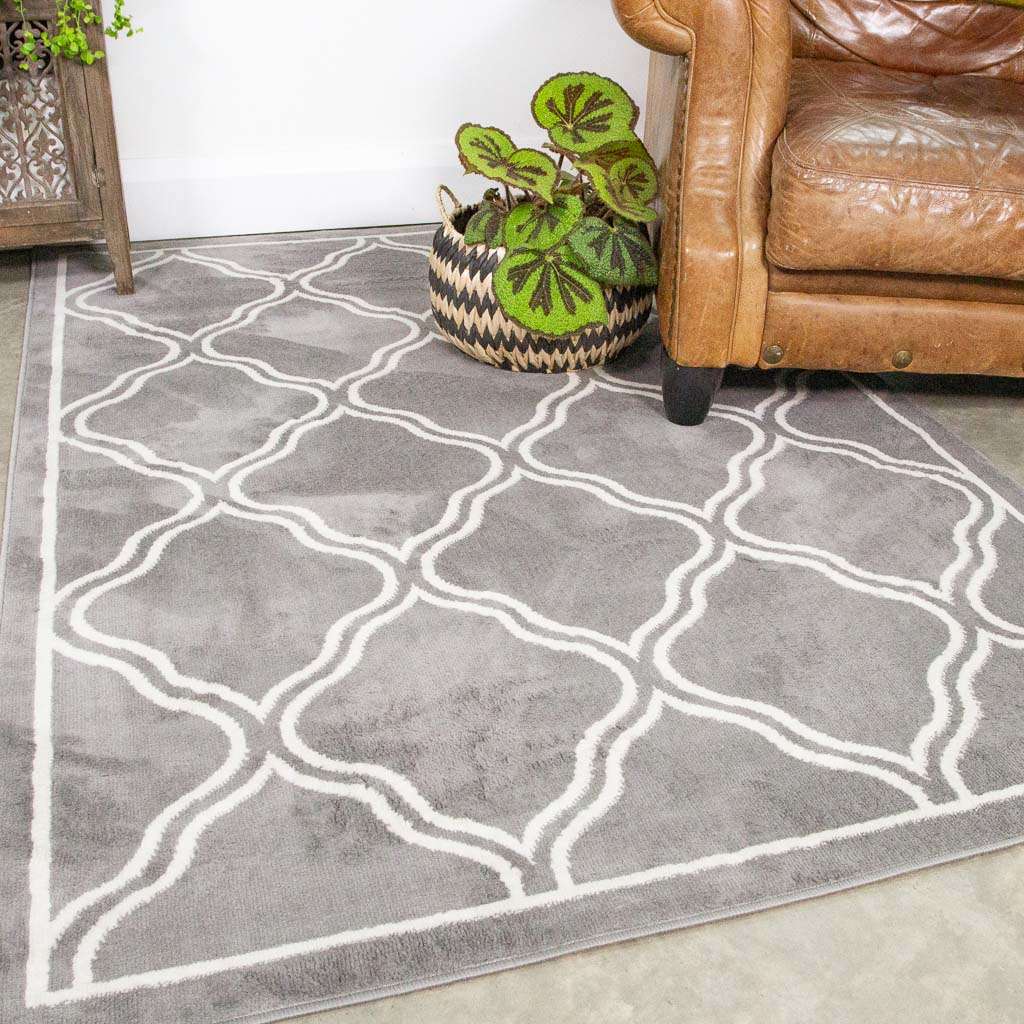 Dark Grey Trellis Living Room Runner Rug - Image 6
