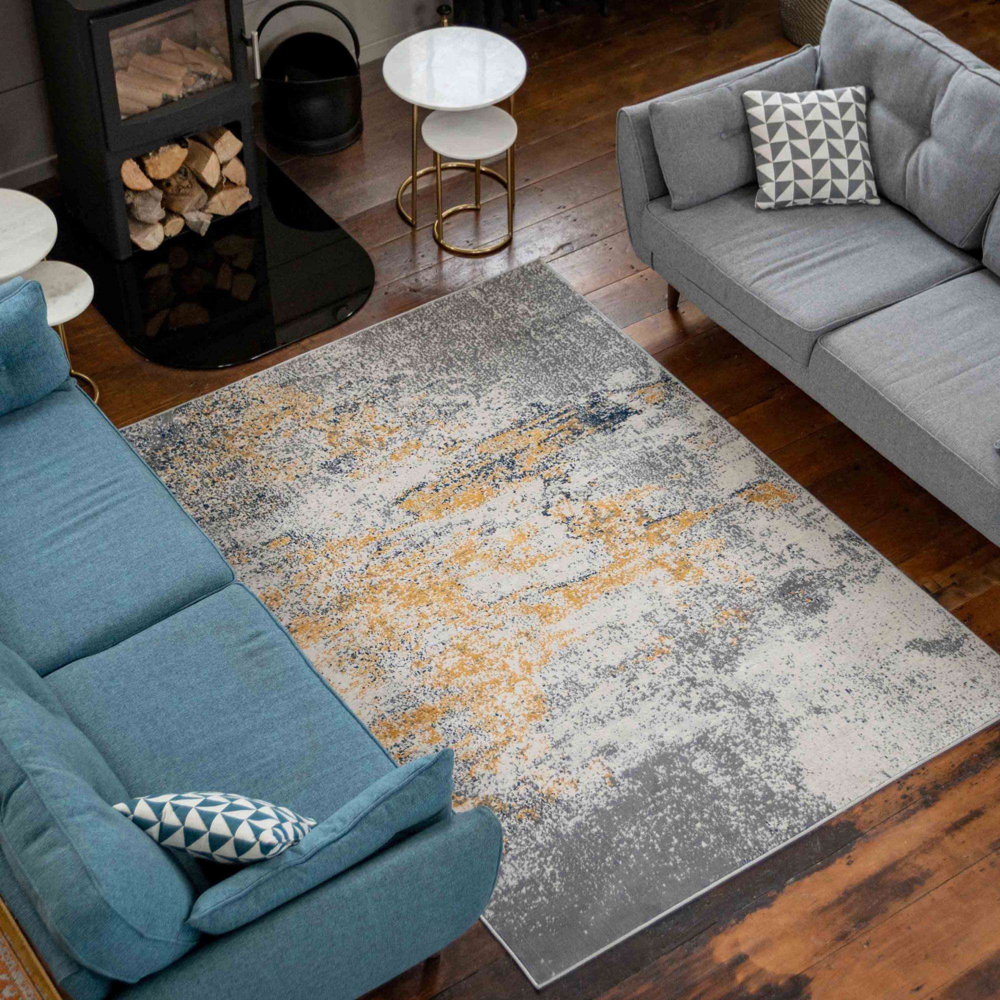 Distressed Ochre Yellow Pastel Soft Living Room Rug - Image 6
