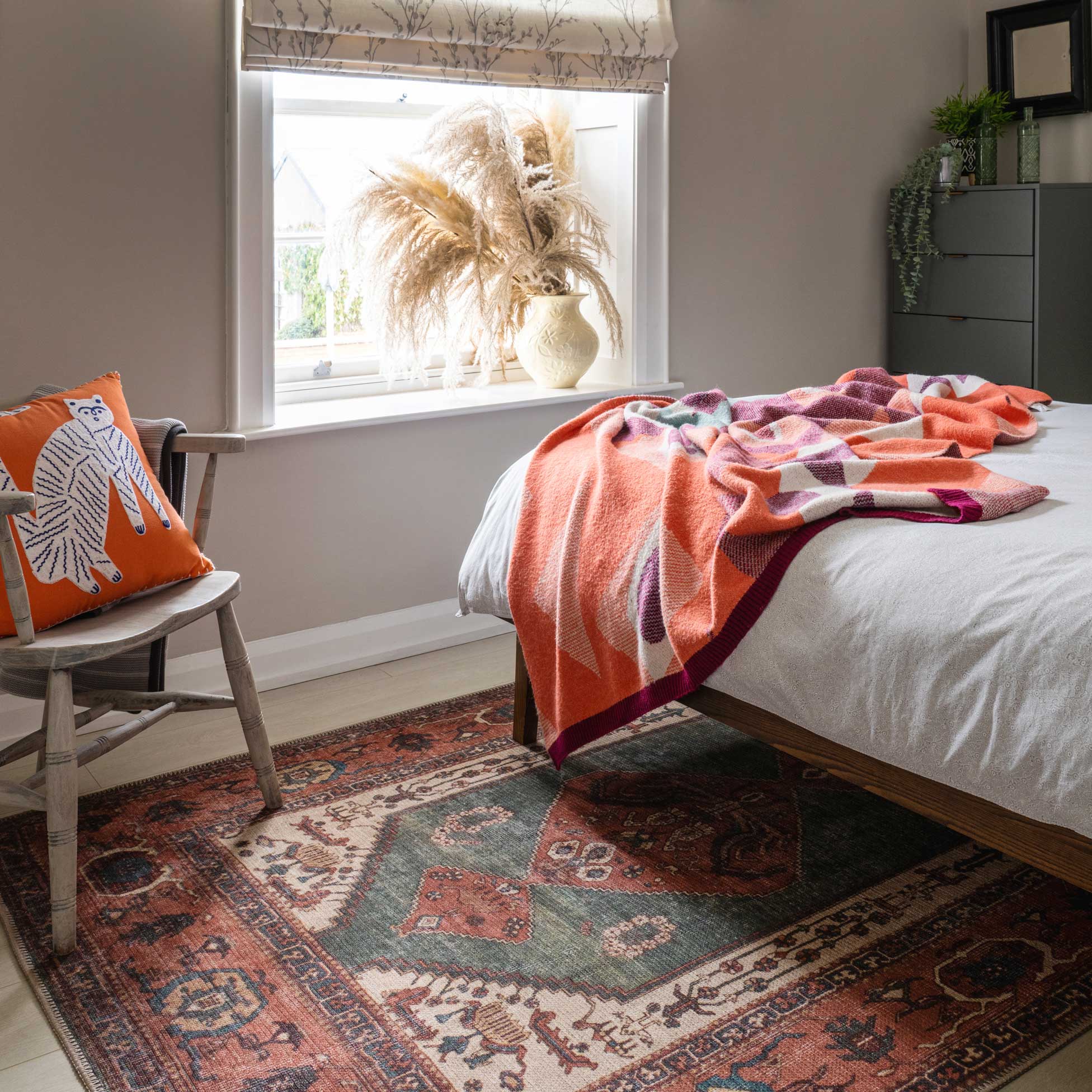 Flatwoven Washable Distressed Terracotta Green Boho Runner - Faro - Image 5
