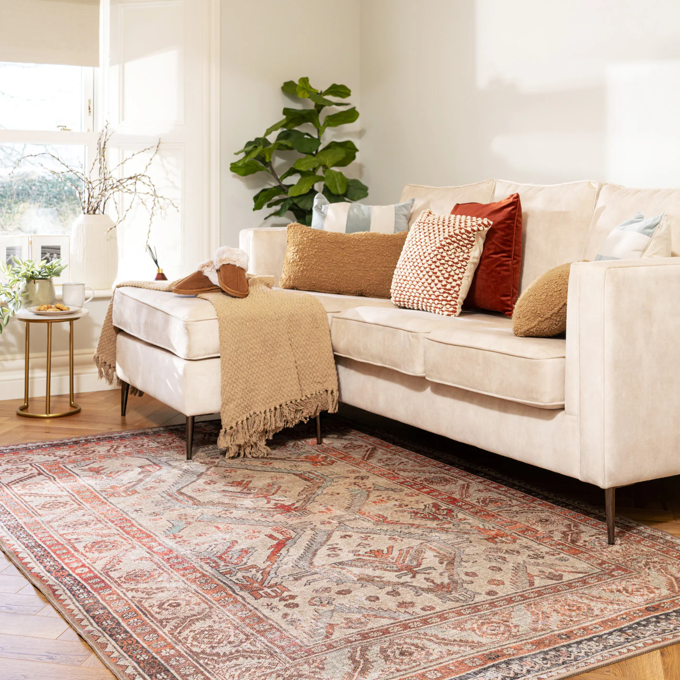 Distressed Terracotta Washable Rustic Rug - Rowe - Image 3