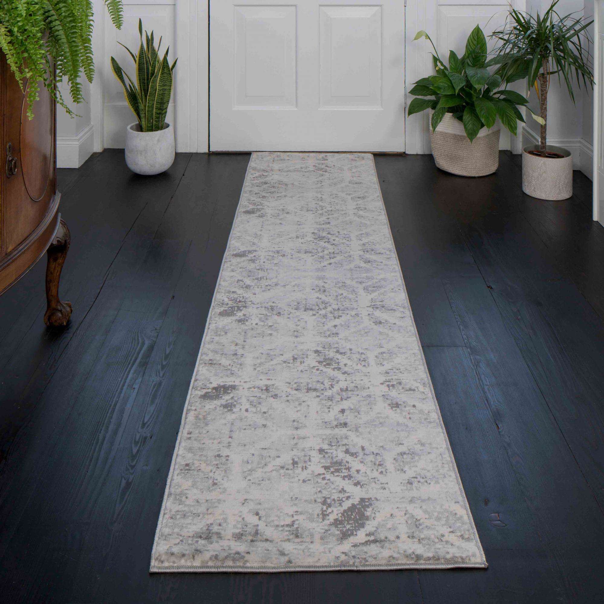 Faded Distressed Grey Geometric Pattern Rug - Image 5