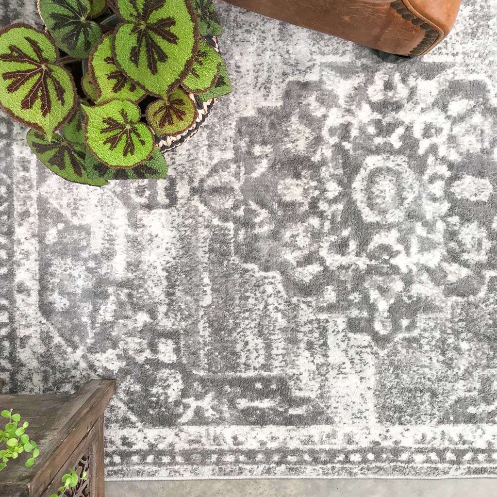 Faded Distressed Grey Oriental Pattern Runner Rug - Image 3