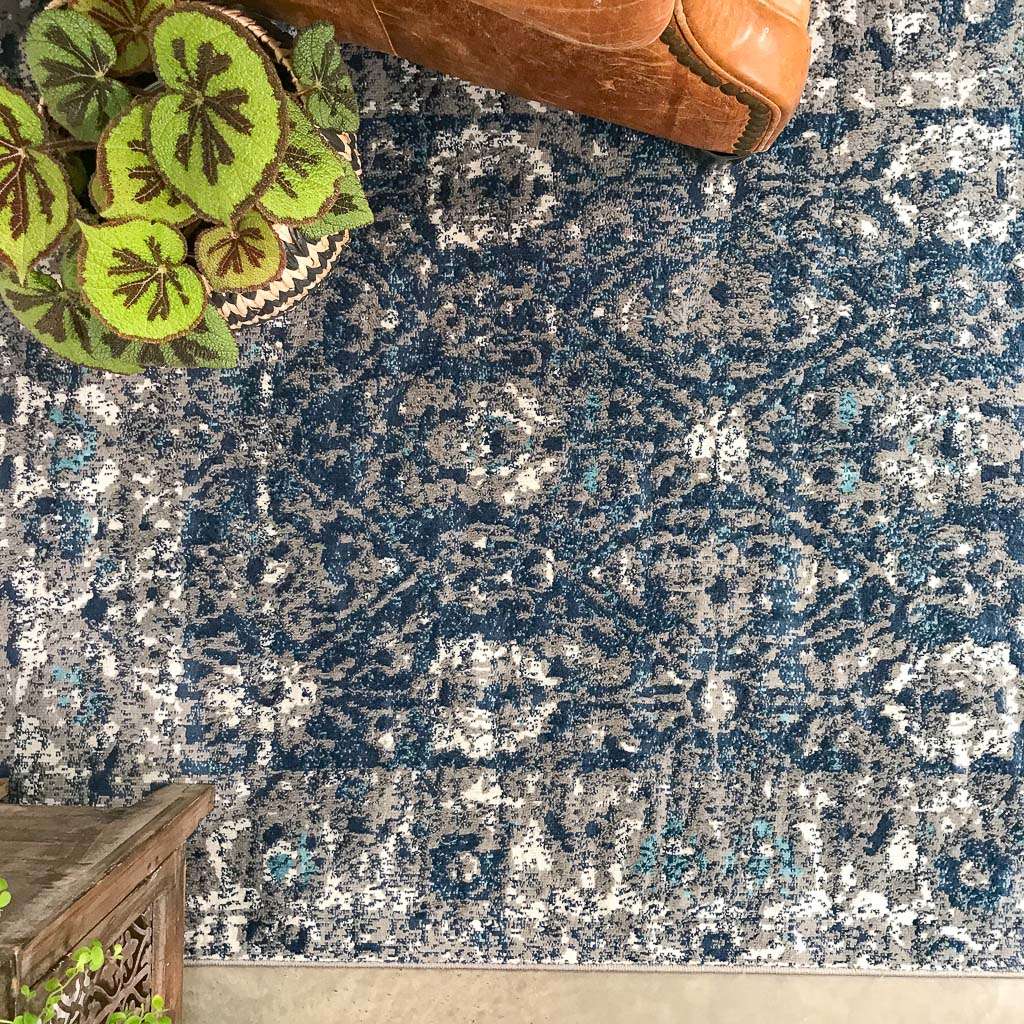 Faded Distressed Navy Oriental Pattern Runner Rug - Image 3