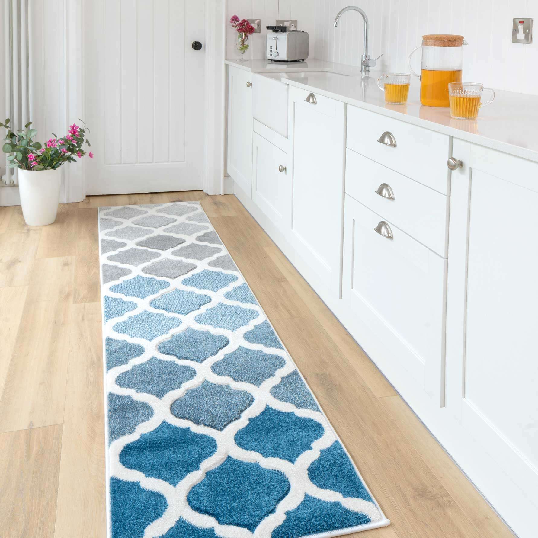 Fresh Trellis Blue Living Runner Rug - Image 2