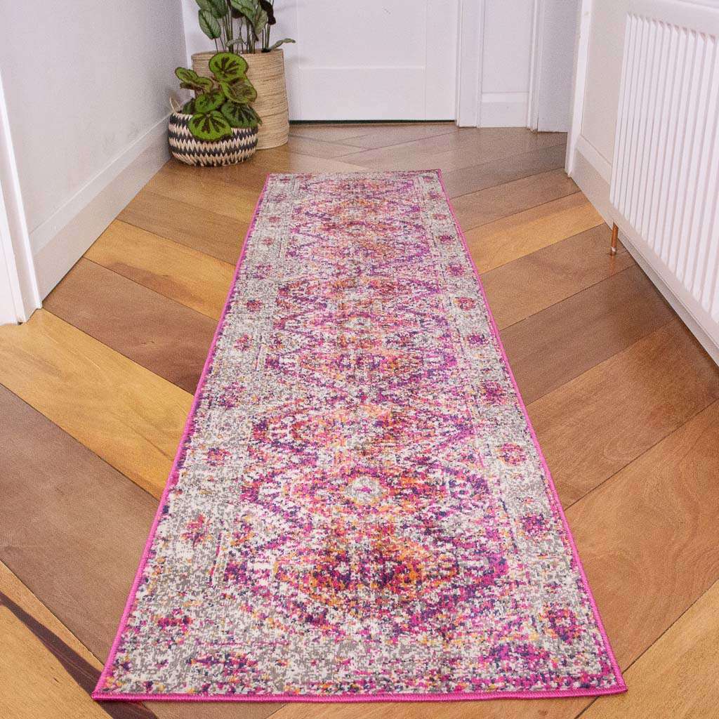 Fuschia Pink Oriental Distressed Runner Rug - Image 2