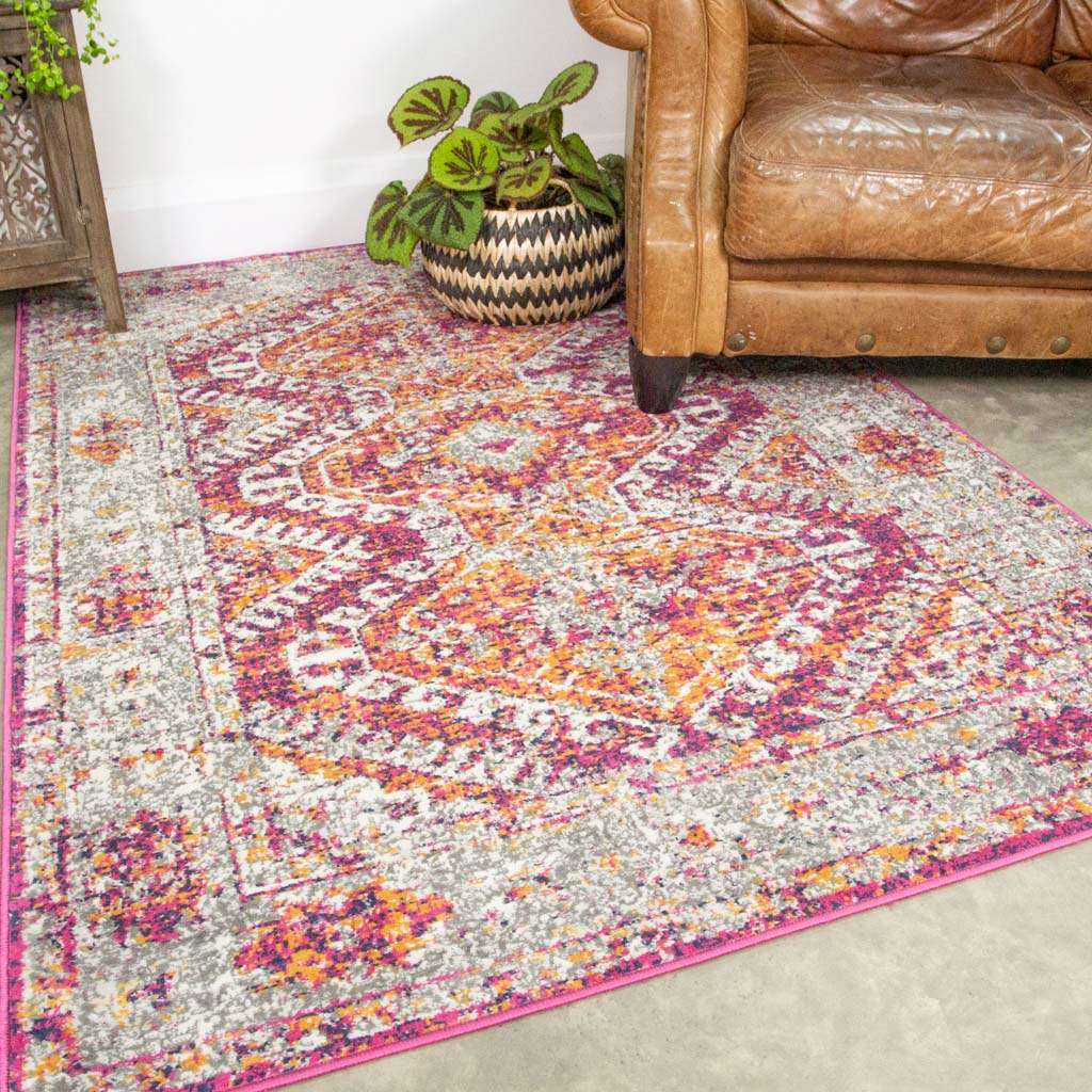 Fuschia Pink Oriental Distressed Runner Rug - Image 3