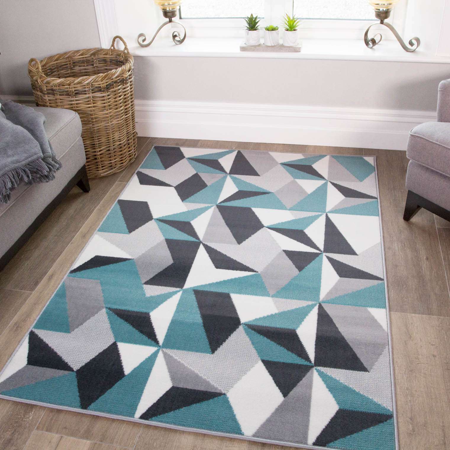 Geometric Blue and Grey Rug - Image 3