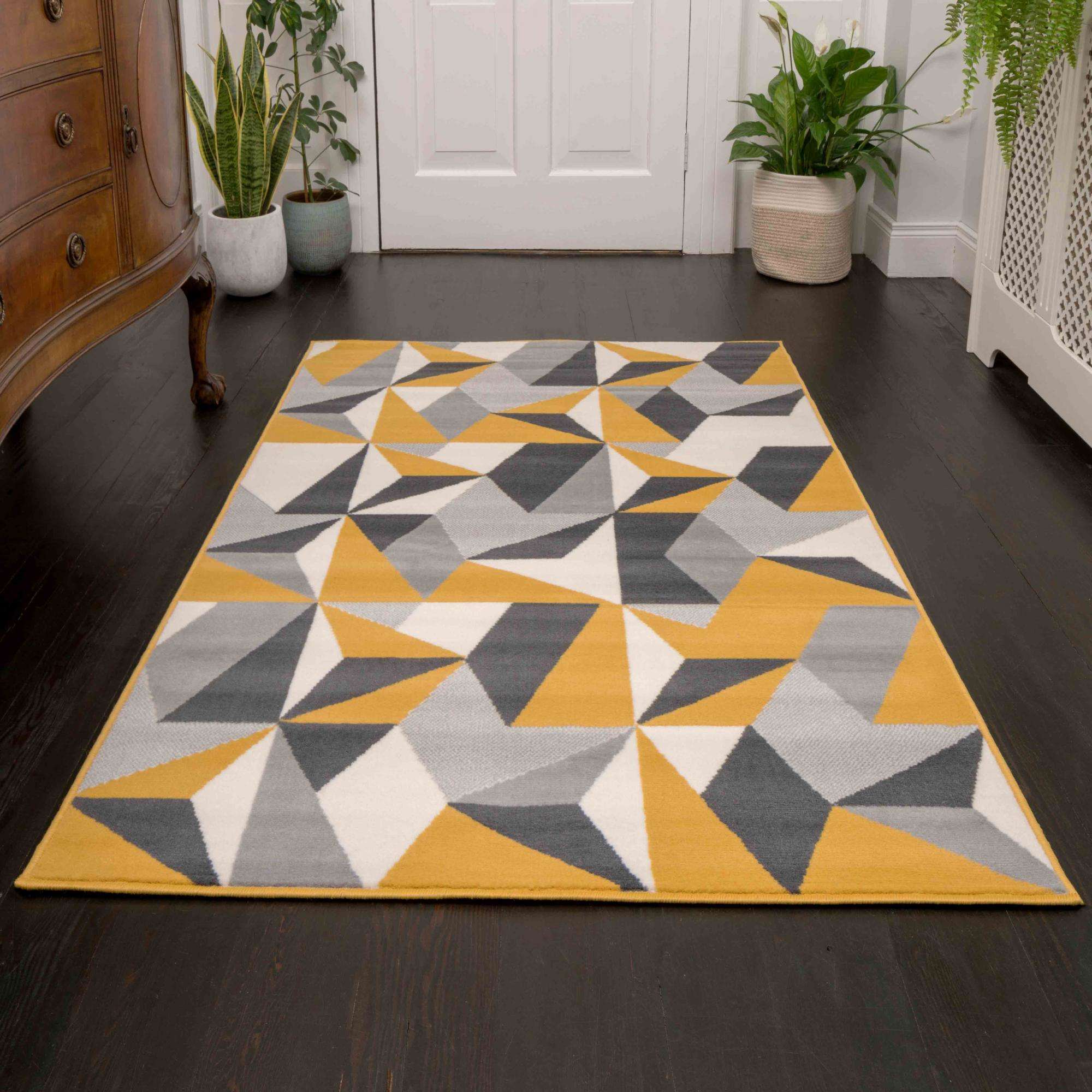 Geometric Yellow and Grey Rug - Image 2
