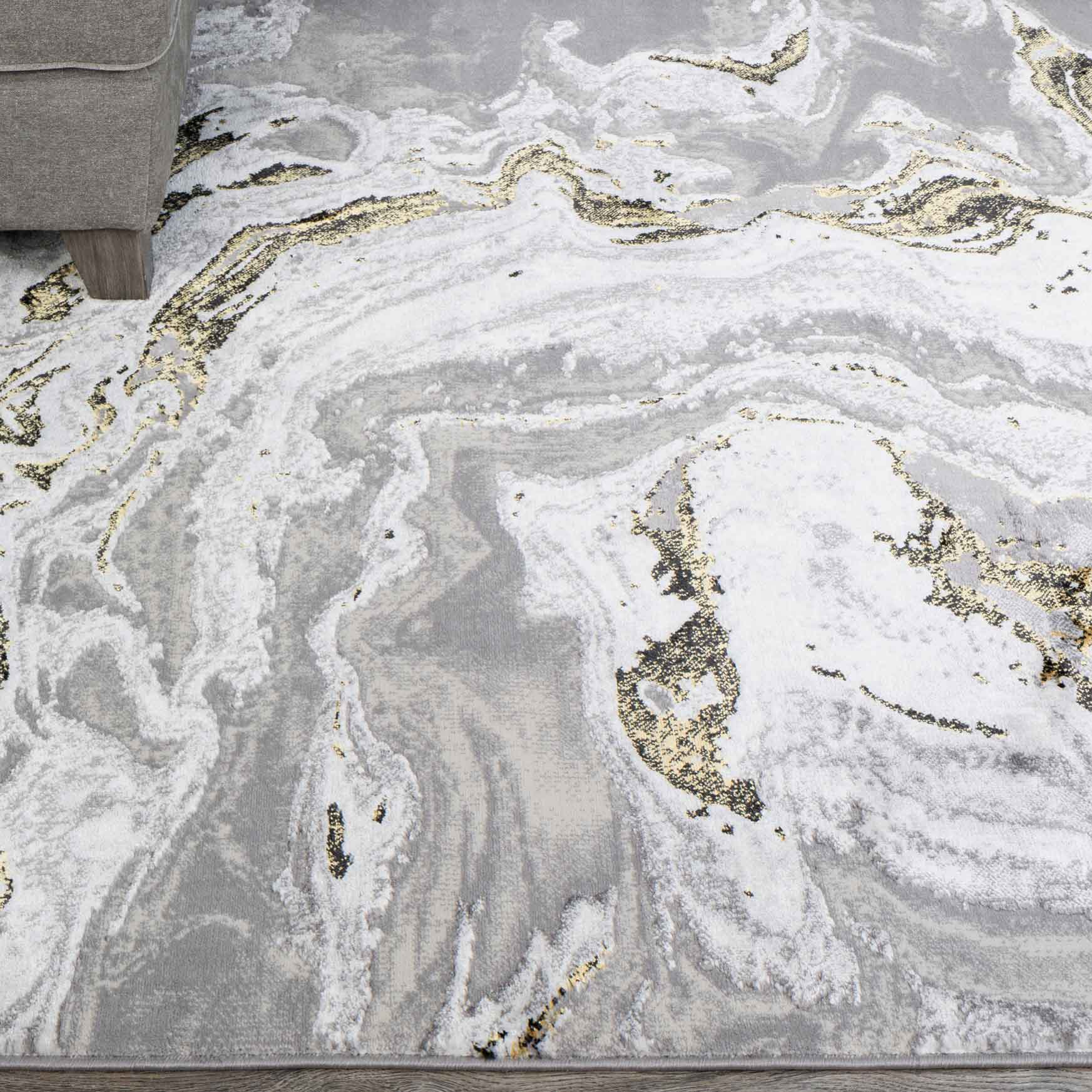 Gold Abstract Swirl Pattern Living Room Rugs - Marble - Image 10