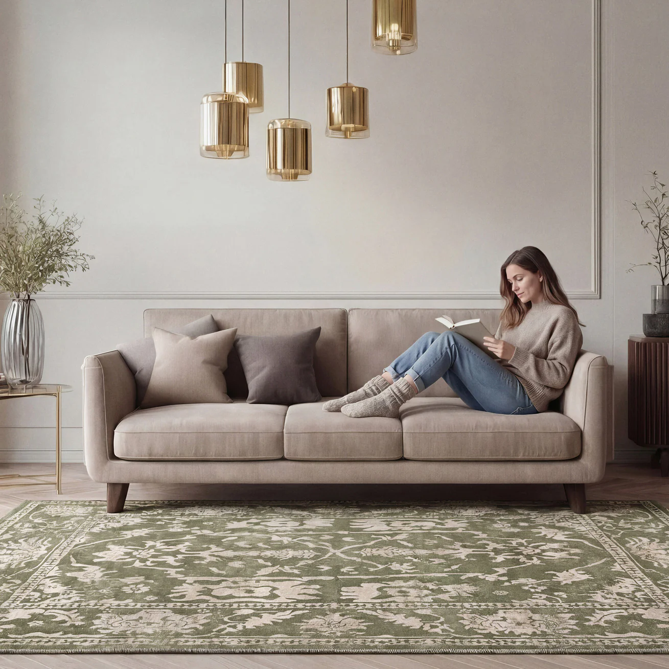 Green Vintage Medallion Area Rug - Linden - Image 2