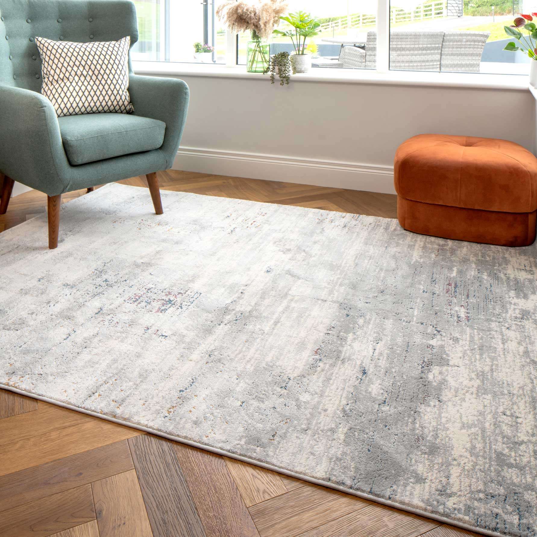 Grey Distressed Multicoloured Abstract Living Room Rug - Song - Image 3