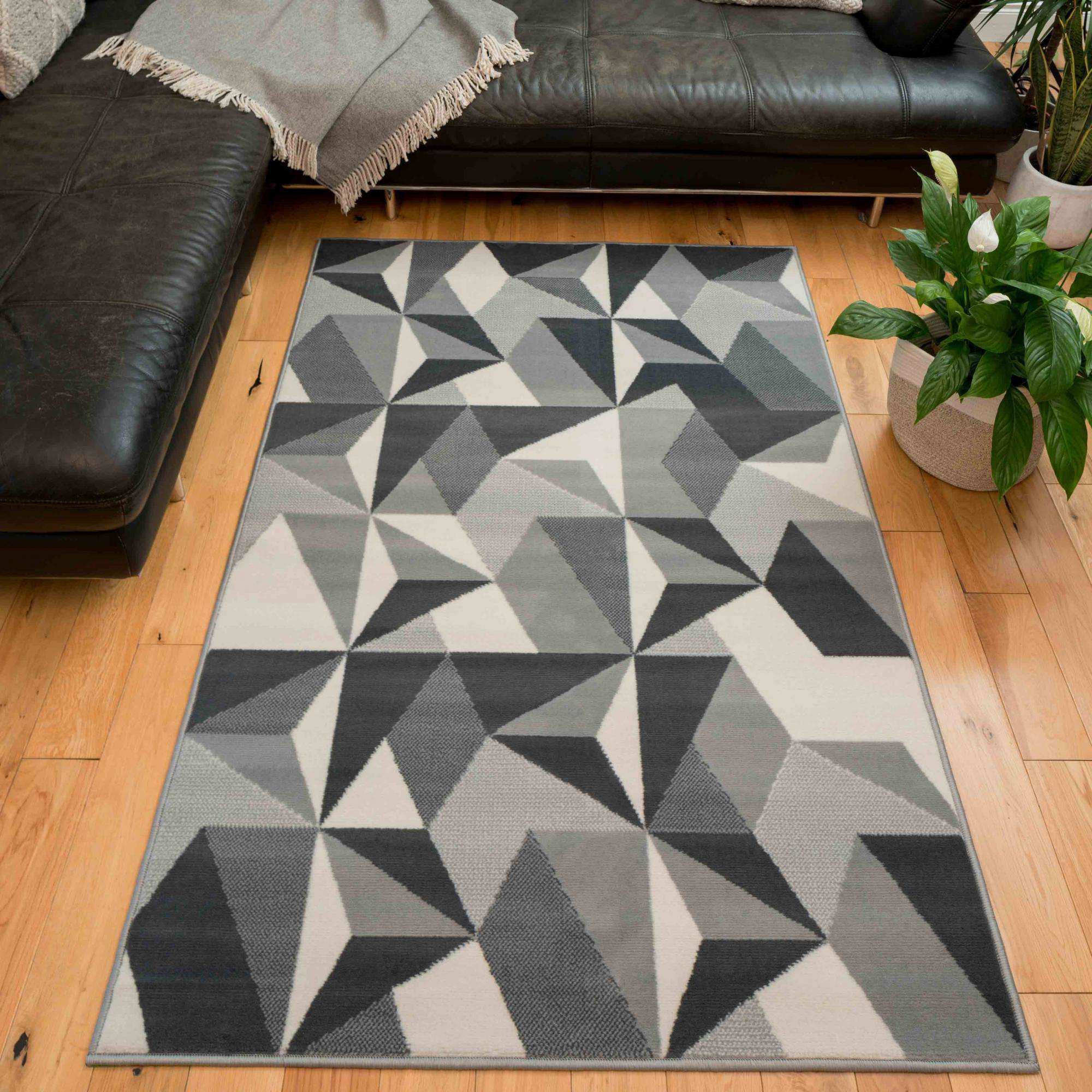 Grey Modern Geometric Living Room Rug - Image 3