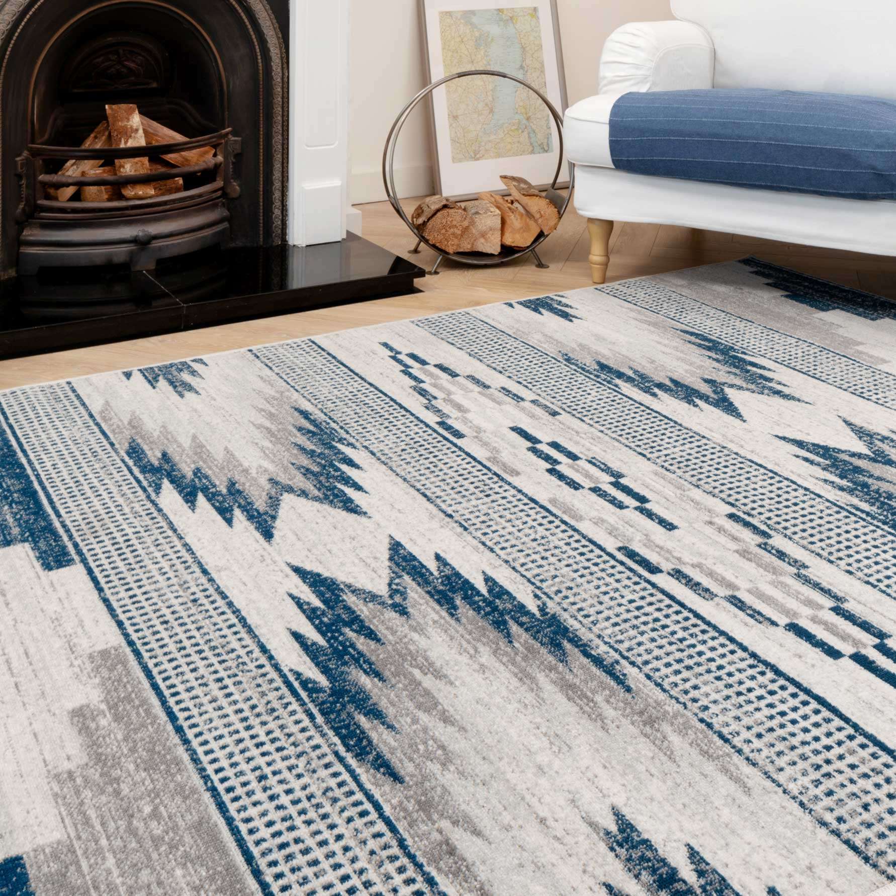 Grey Navy Aztec Living Room Rug - Image 3