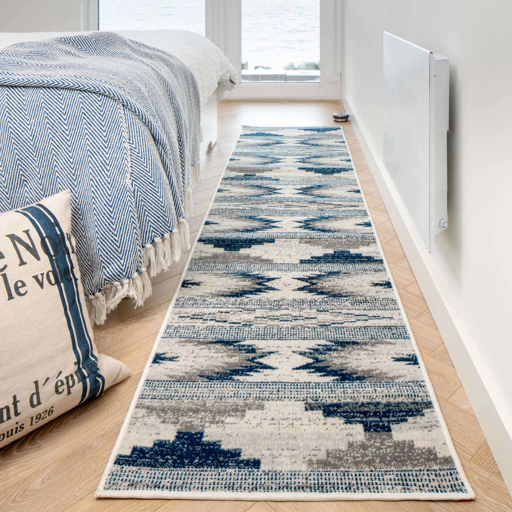 Grey Navy Aztec Living Room Rug - Image 6