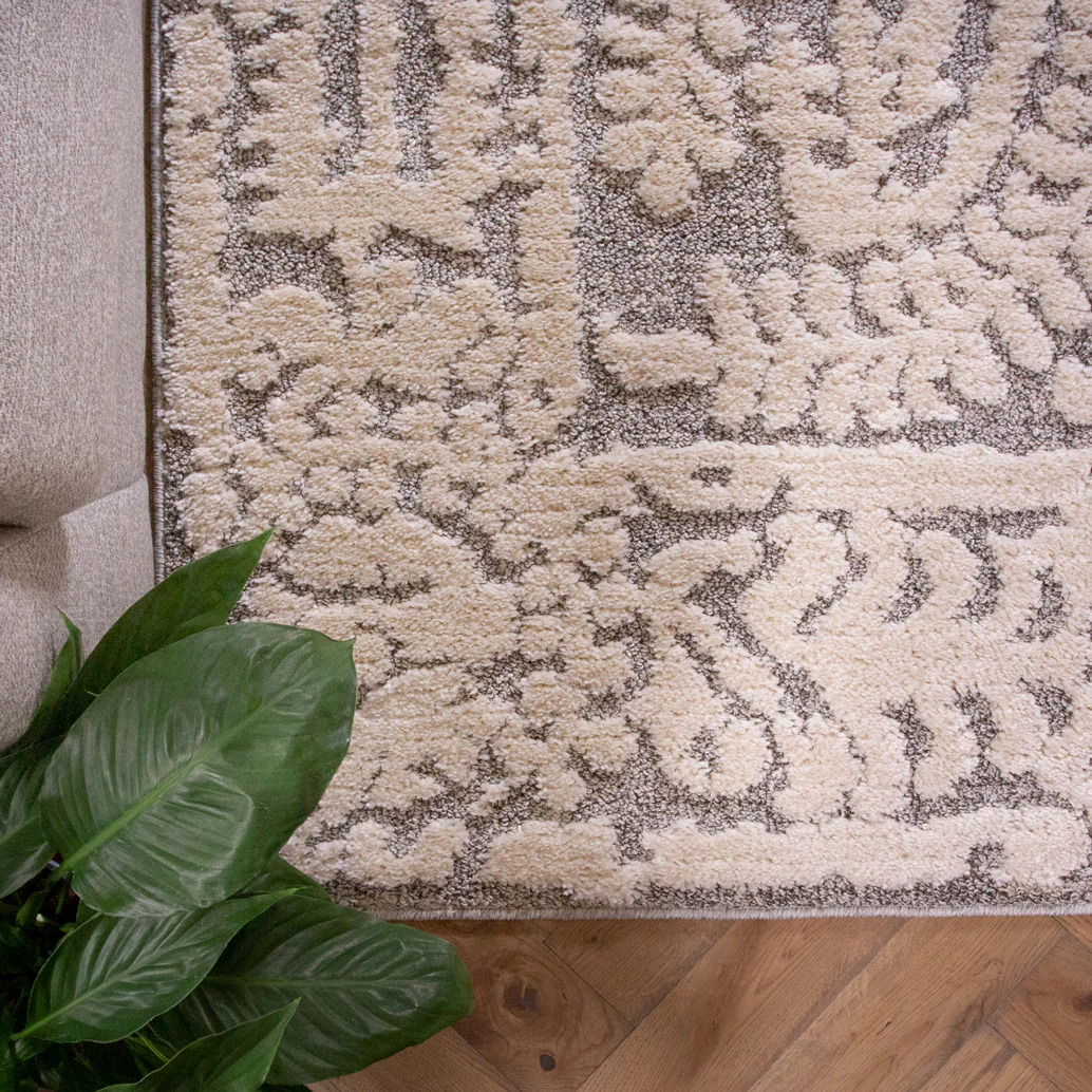 Grey White Damask Runner Scandi Rug - Image 3