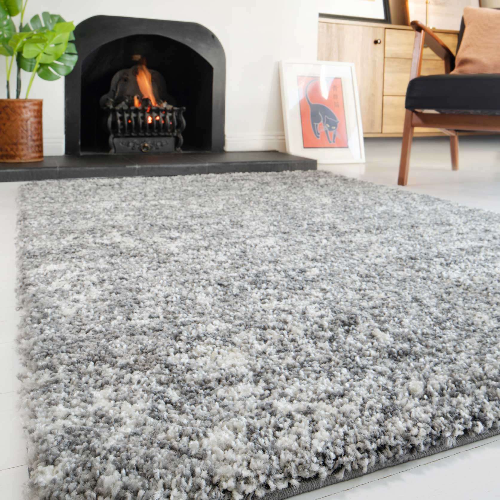 Luxurious Silver Shaggy Runner Hallway Rug - Image 3