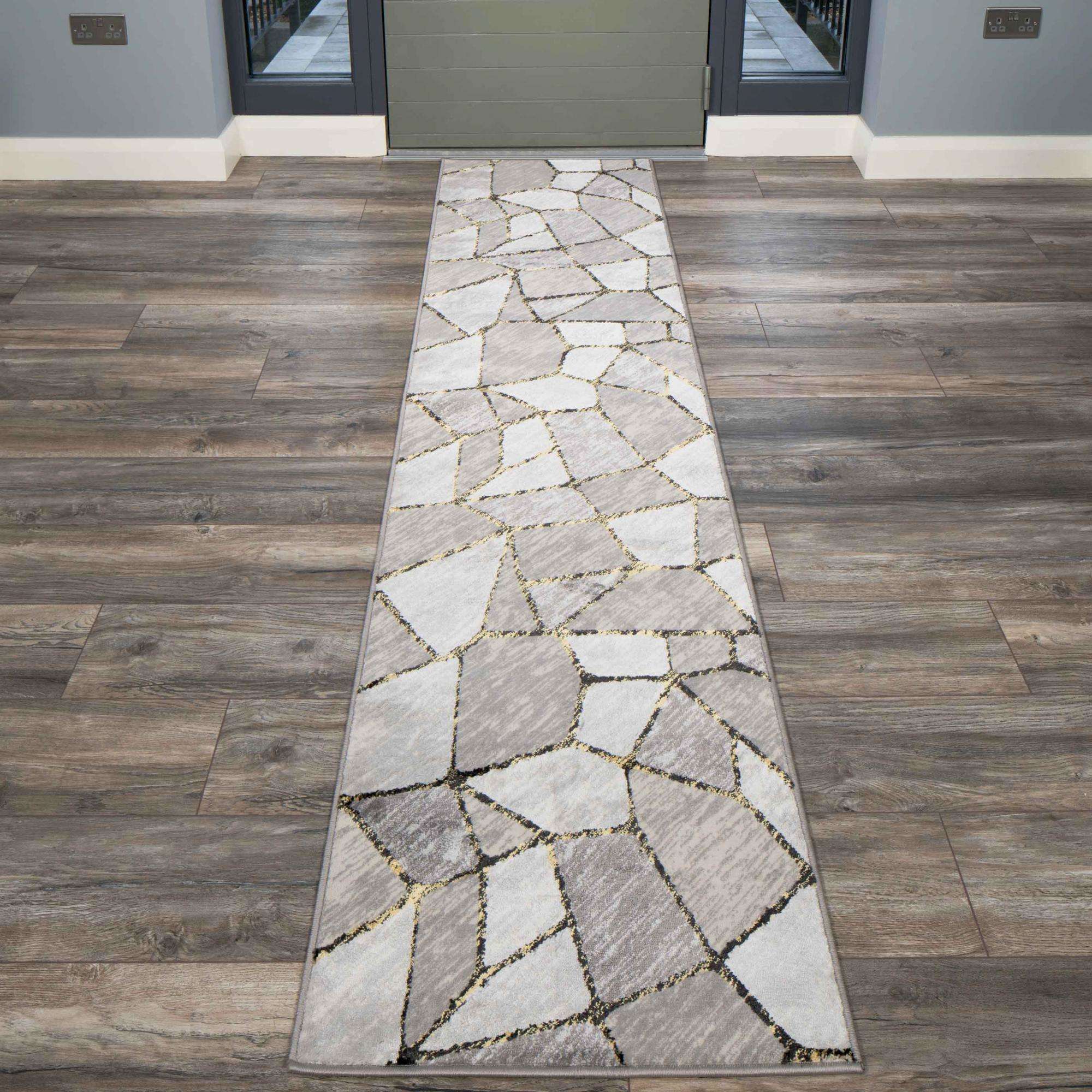 Modern Gold Abstract Mosaic Living Room Rugs - Road - Image 4