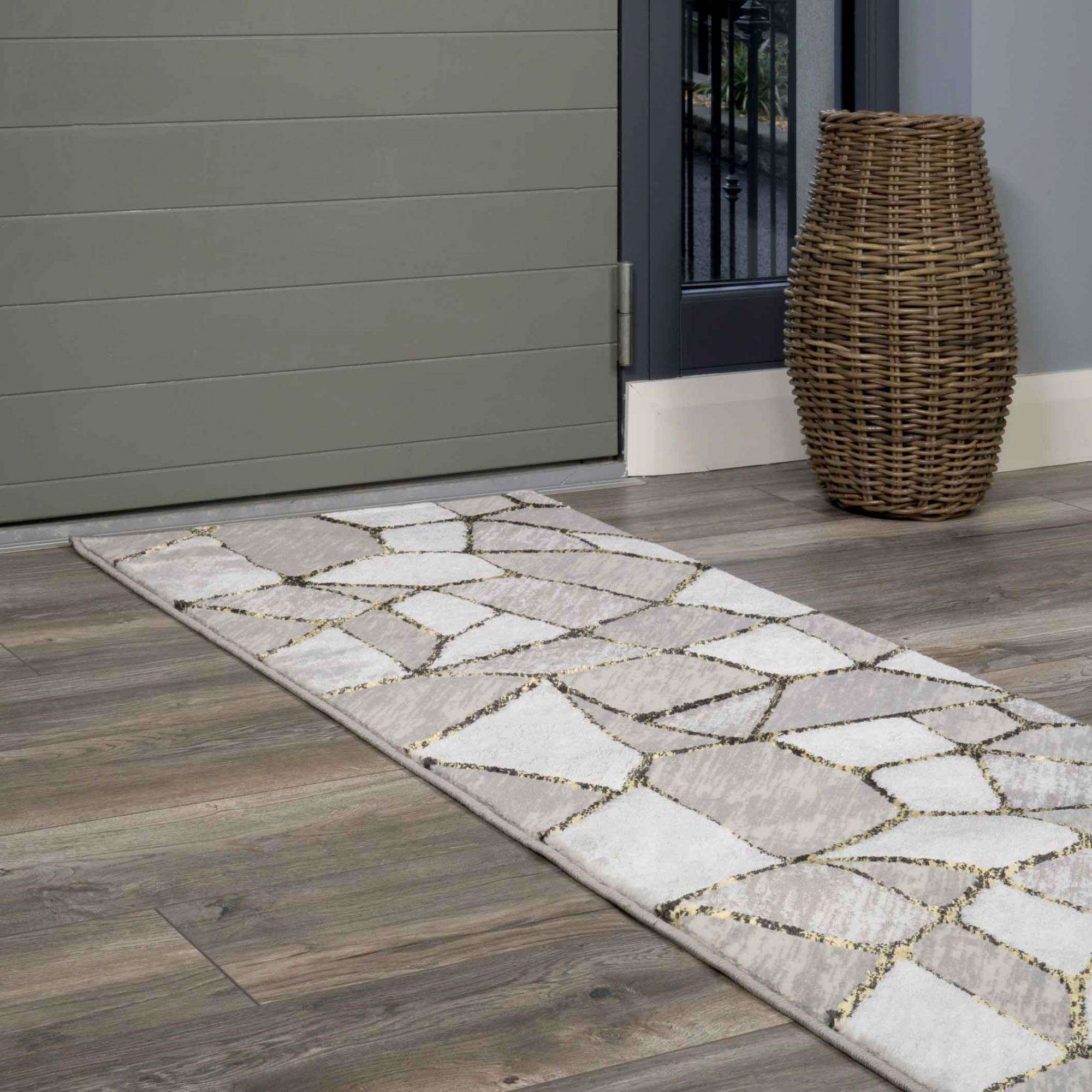 Modern Gold Abstract Mosaic Living Room Rugs - Road - Image 5