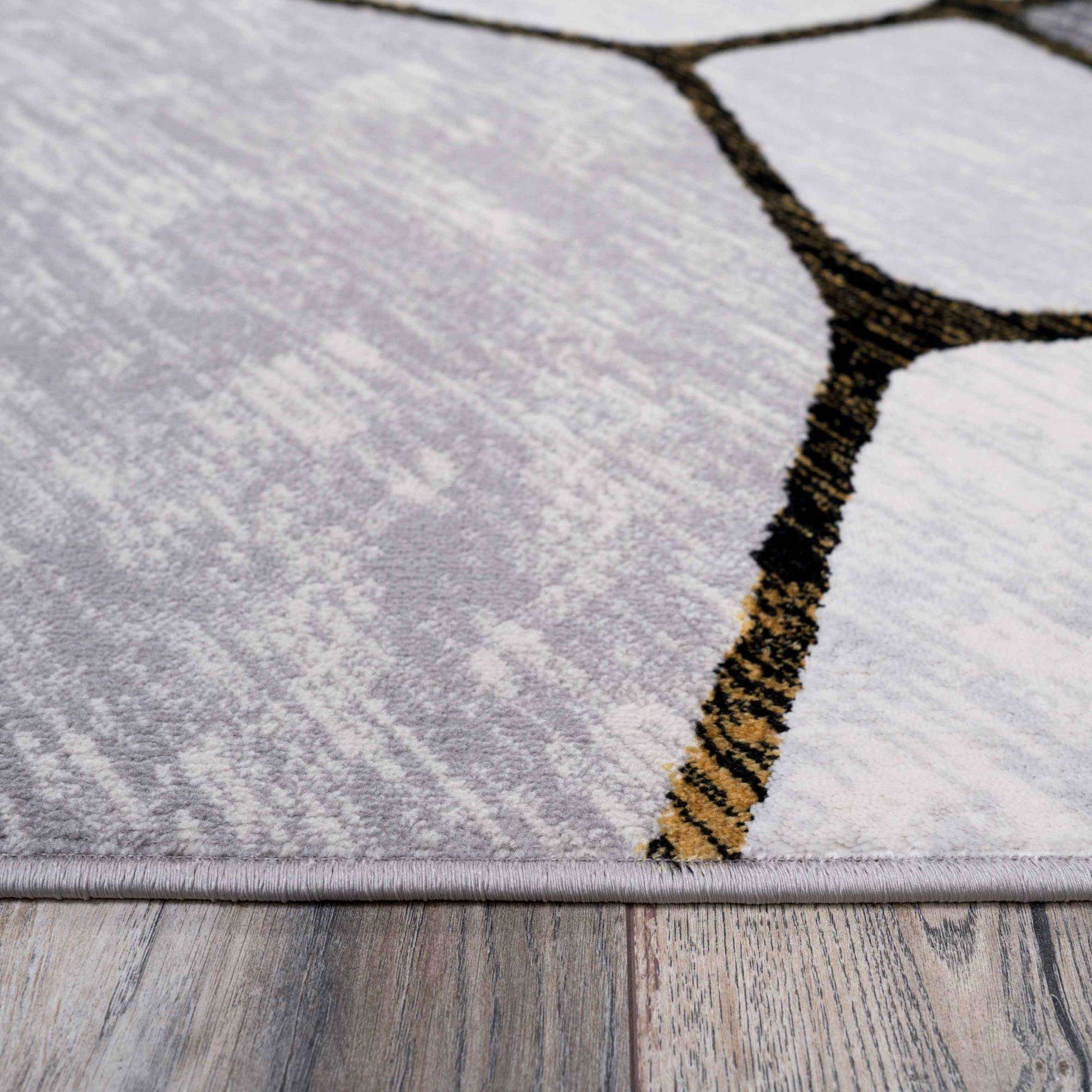 Modern Gold Abstract Mosaic Living Room Rugs - Road - Image 7