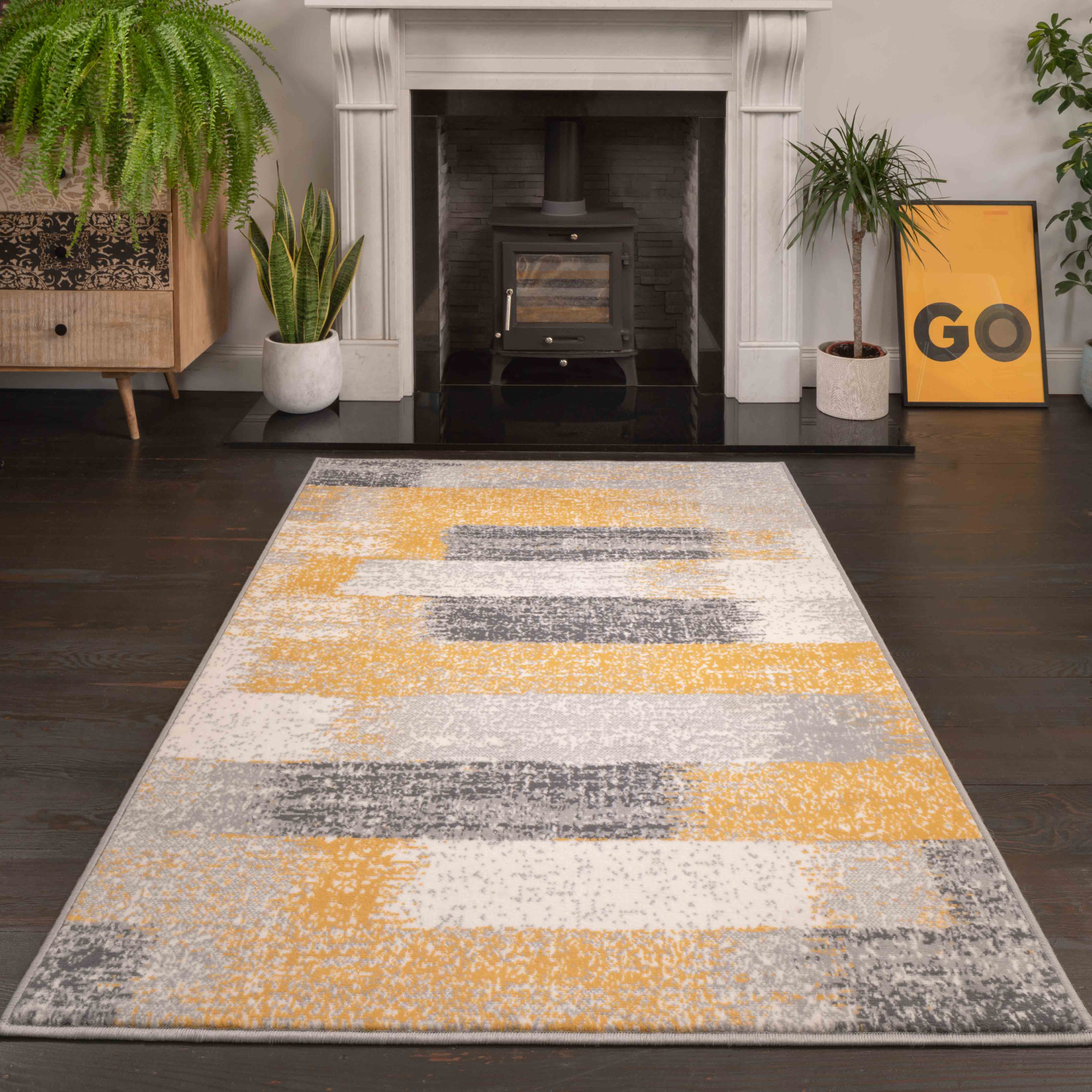 Modern Yellow and Grey Stripe Rug - Image 7