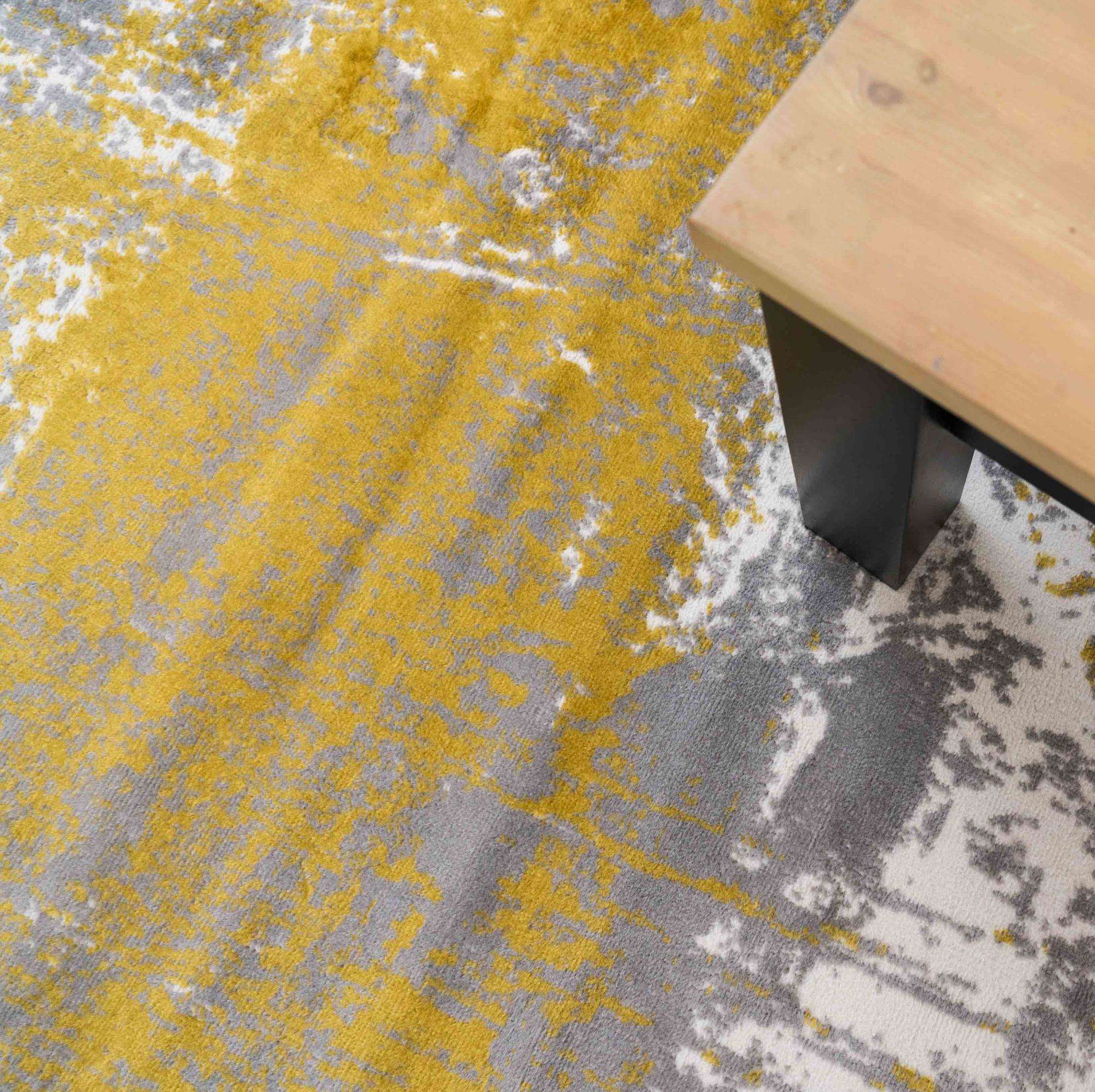 Modern Yellow Ochre Distressed Large Living Room Rugs - Image 6