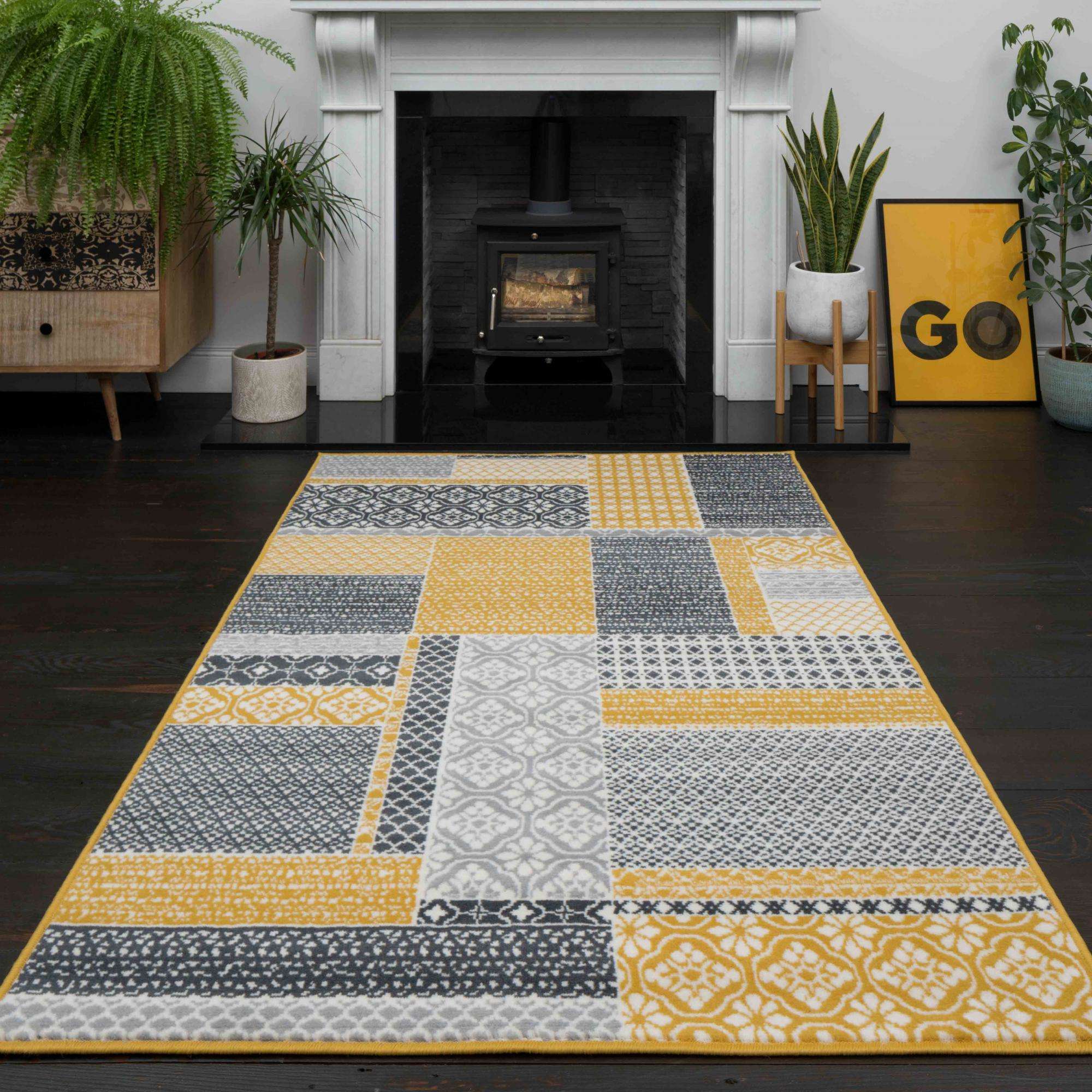 Ochre Grey Patchwork Rug - Image 2