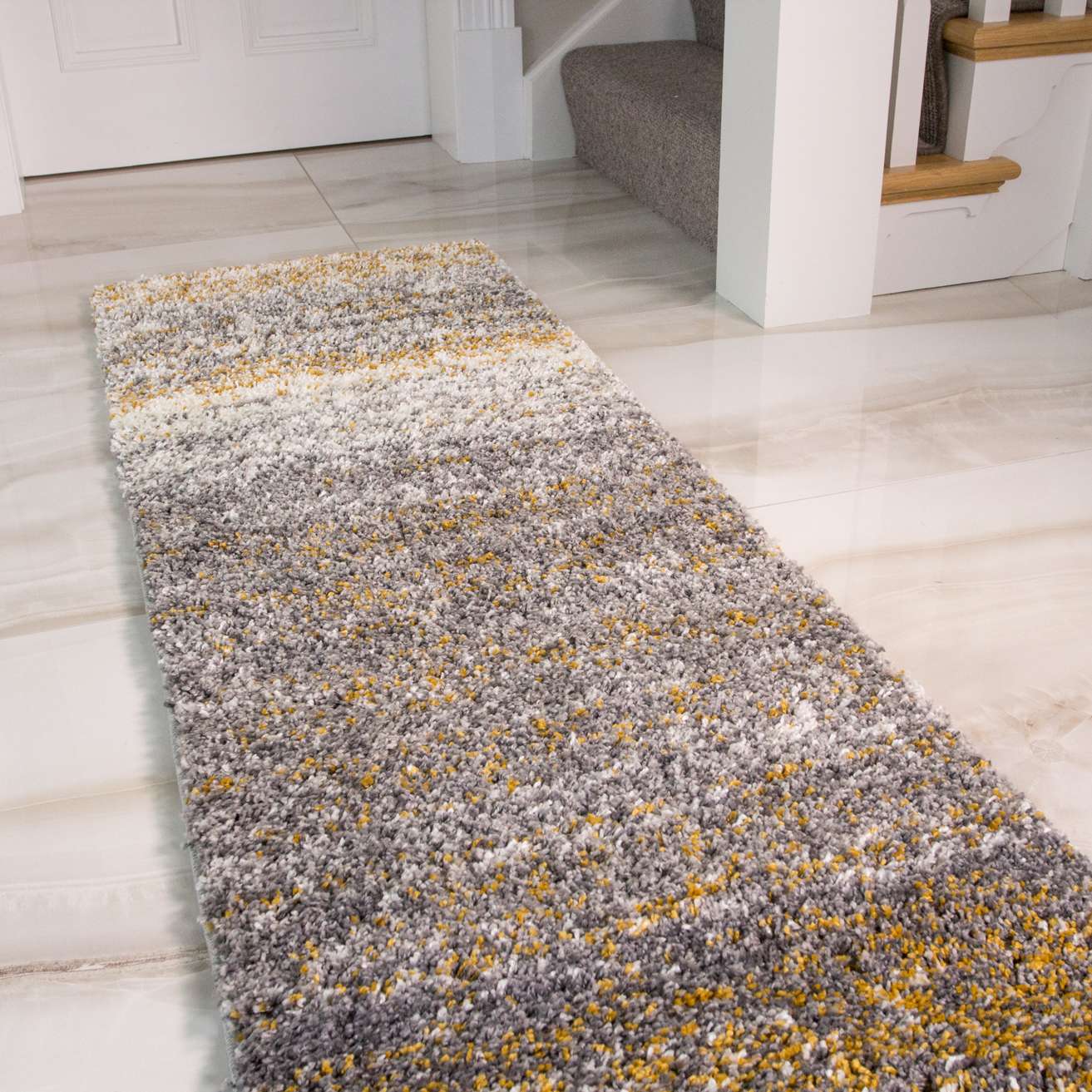 Ochre Striped Shaggy Runner Rug - Image 4