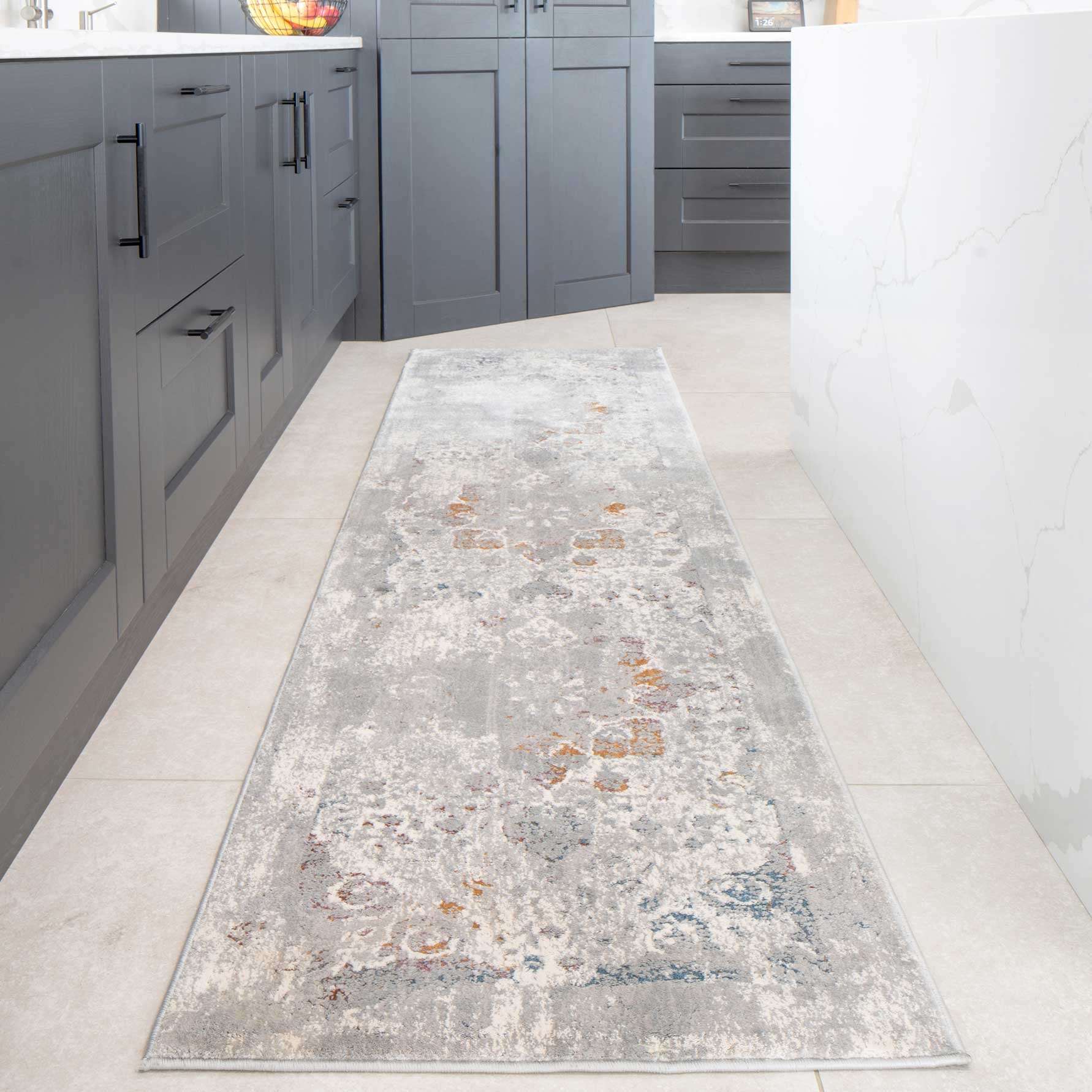 Ornate Soft Grey Distressed Medallion Living Room Rug - Meredith - Image 7