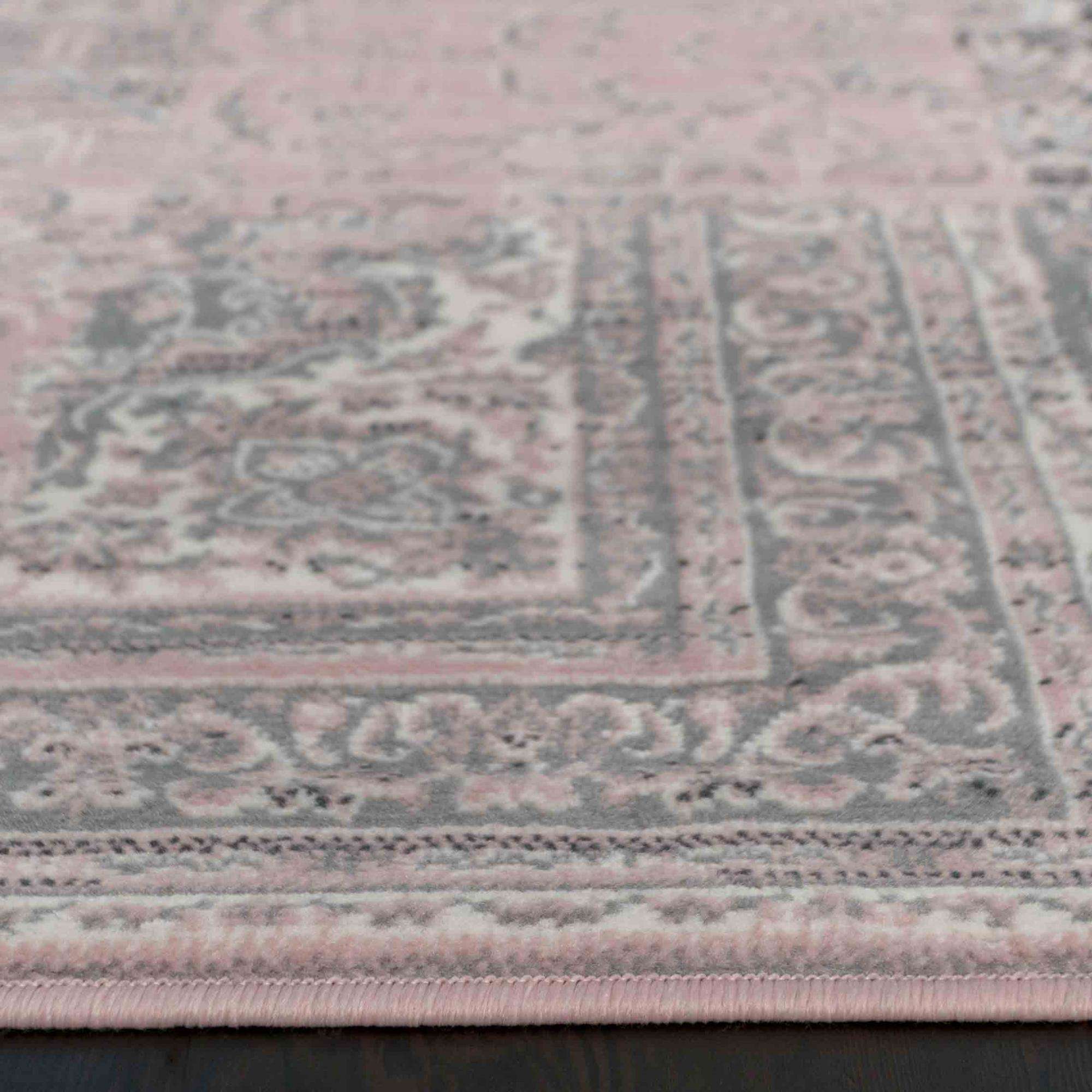 Pink Grey Traditional Patchwork Living Room Rug - Image 7