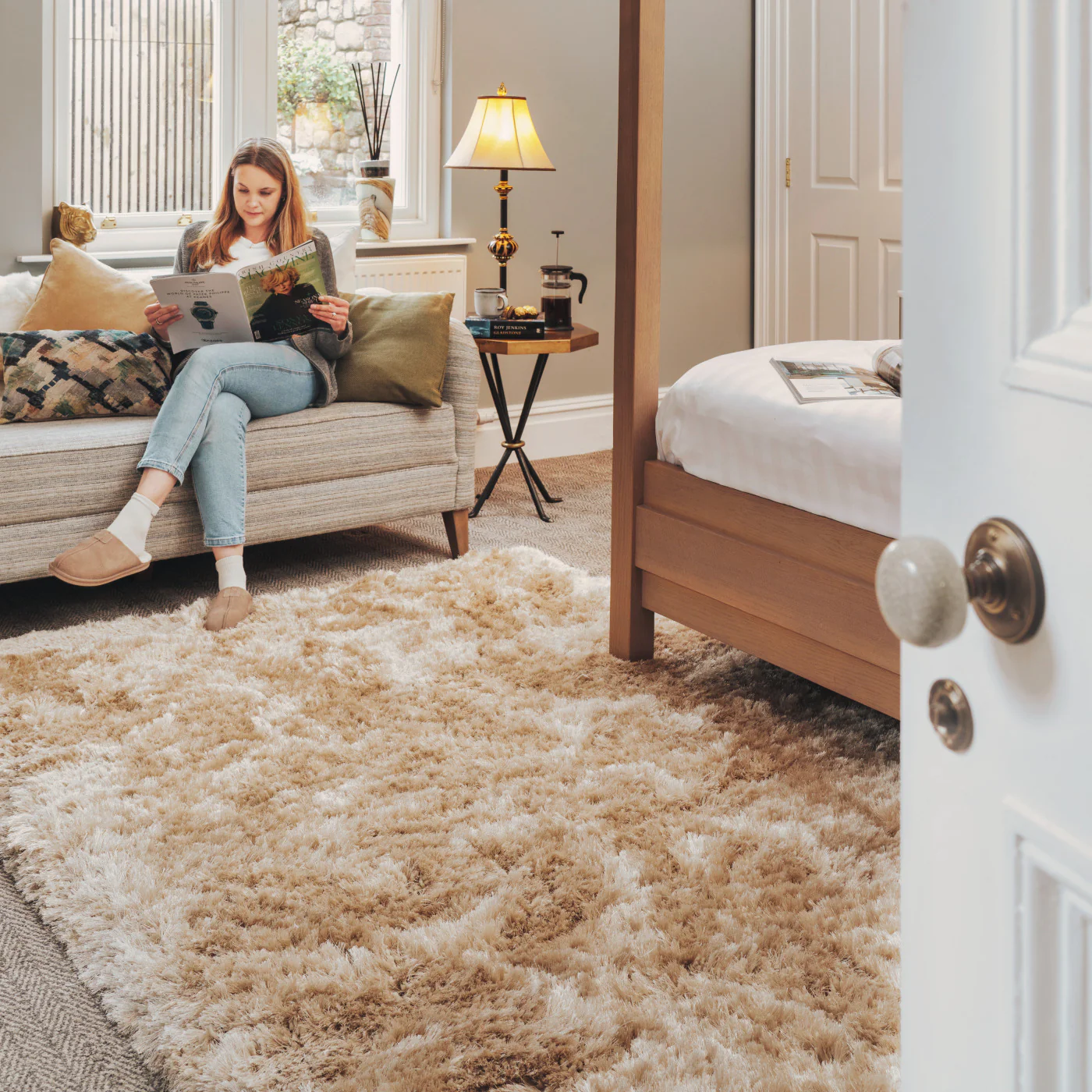 Plush Soft Cream Shaggy Area Rug - Zia - Image 2