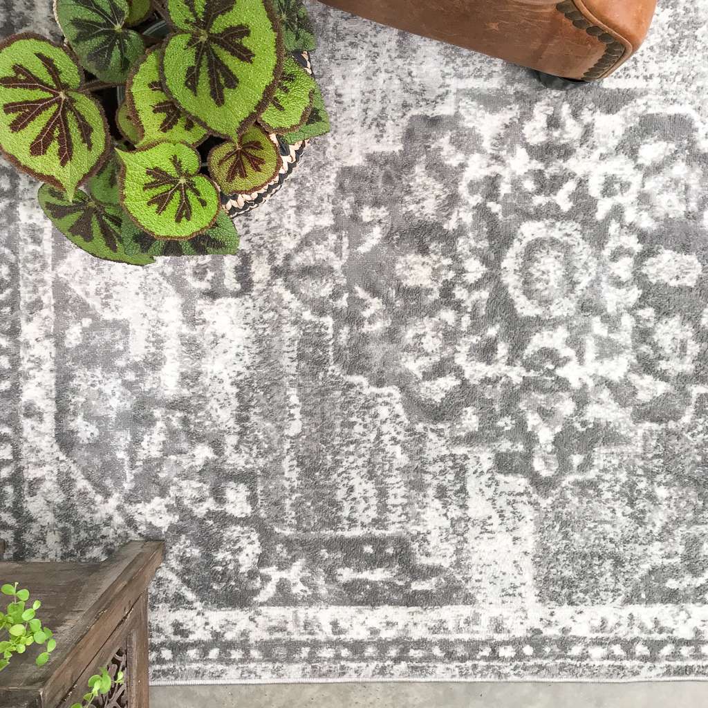 Round Circle Faded Distressed Grey Oriental Rug - Image 6