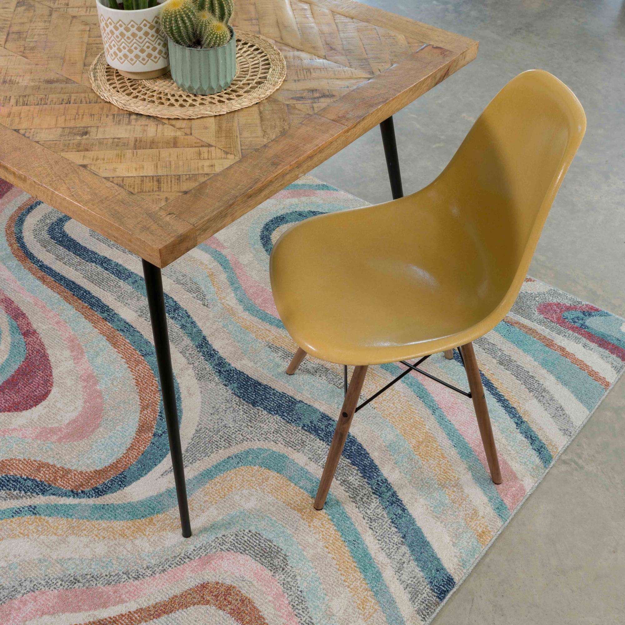 Soft Abstract Marbled Multicolour Living Room Rug - Matki - Image 6