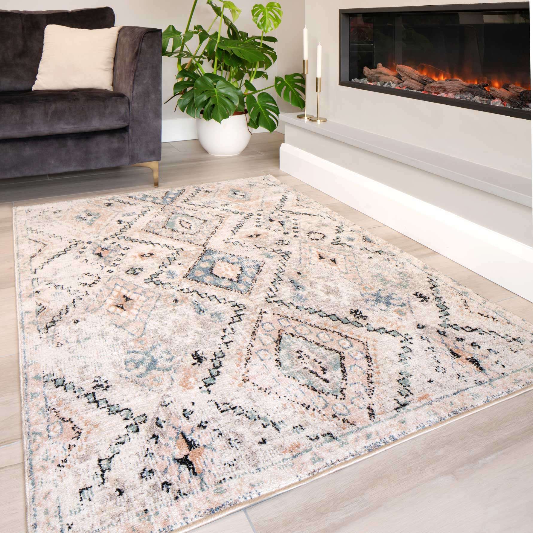 Soft Natural Blue Aztec Area Rug - Kemp - Image 5
