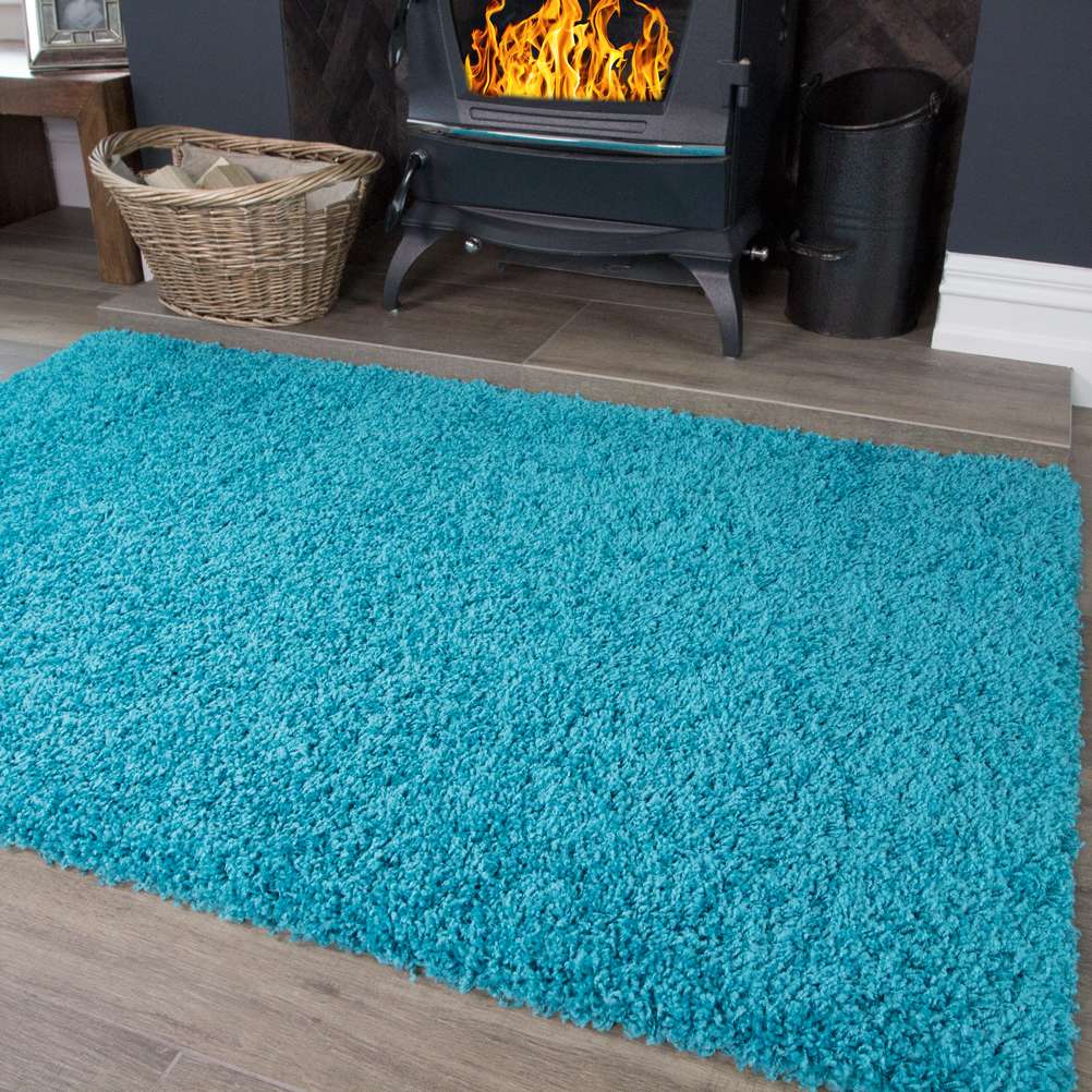 Soft Teal Blue Shaggy Runner Rug - Image 4