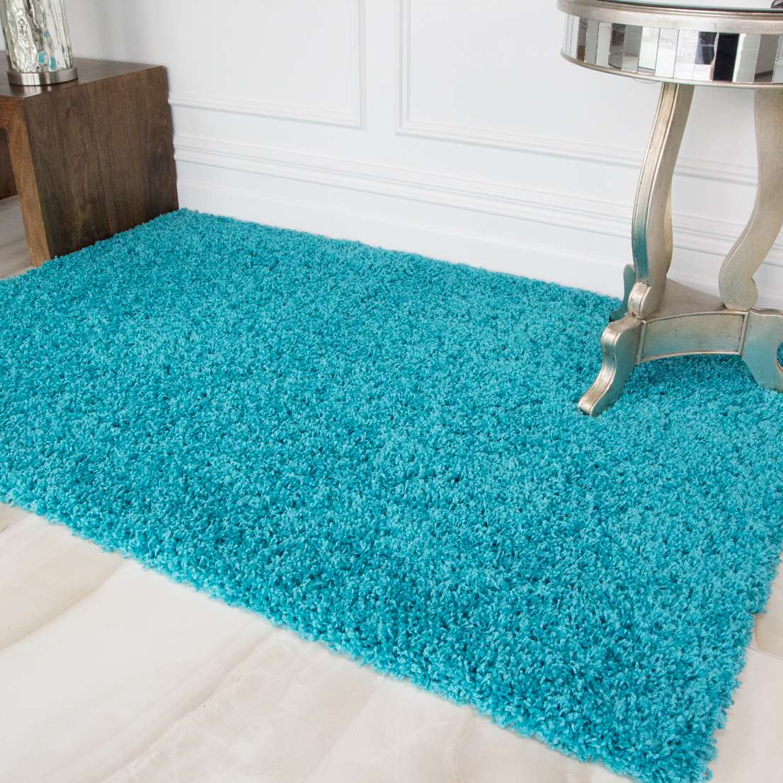 Soft Teal Blue Shaggy Runner Rug - Image 5