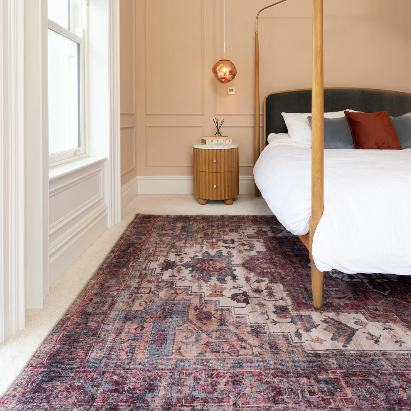 Soft Washable Traditional Burgundy Rug - Rubyana - Image 2