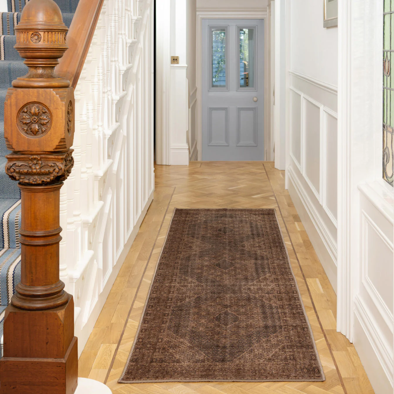 Soft Washable Brown Traditional Runner - Mabel - Image 3