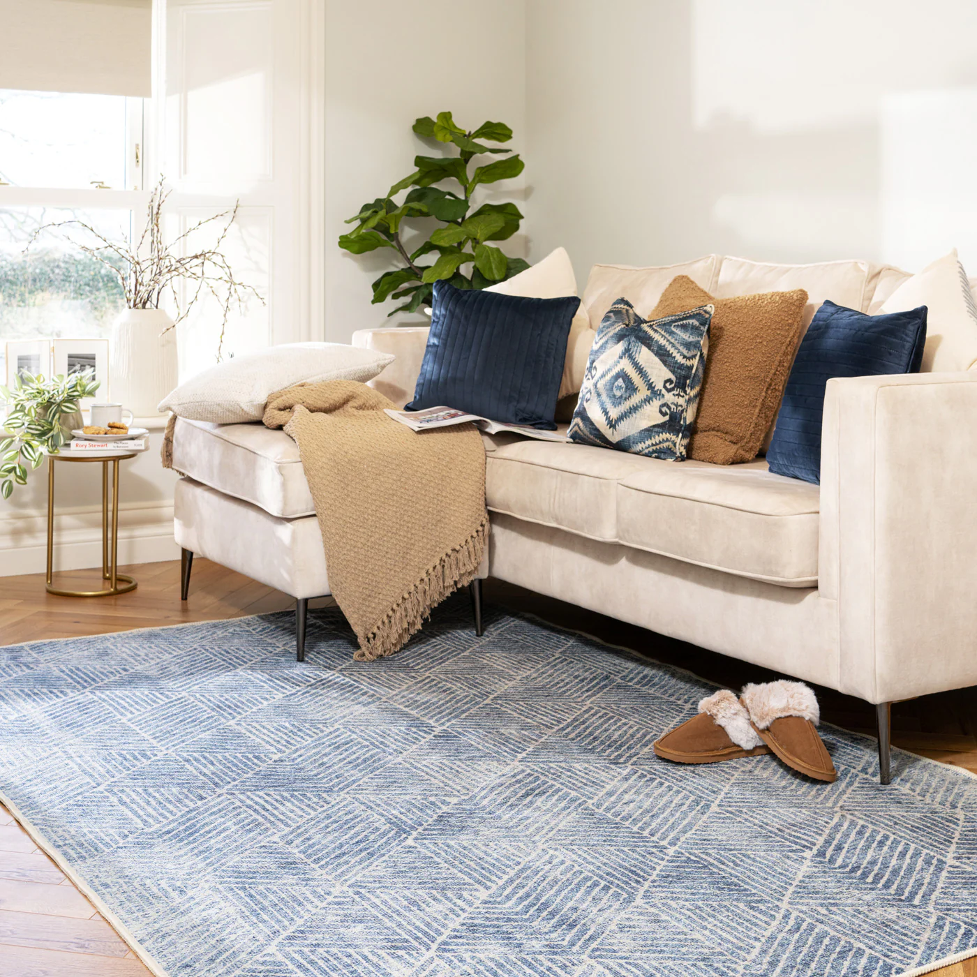 Washable Blue Geometric Rug - Plato - Image 4