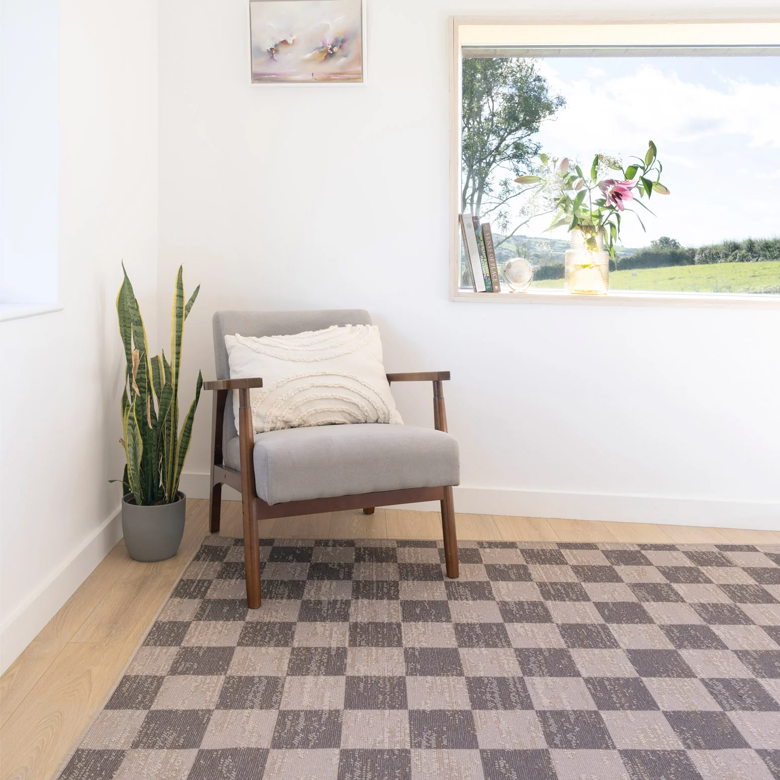 Washable Brown Checkerboard Jute Style Rug - Juno - Image 5
